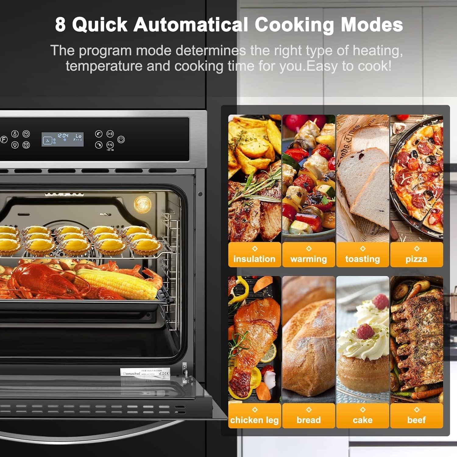 Electric oven,Built-in Over with 8 automatic recipes,Multifunctional timer,safety lock,LED Screen,Smart Touch Control,240V,2800W,5 Rack Positions