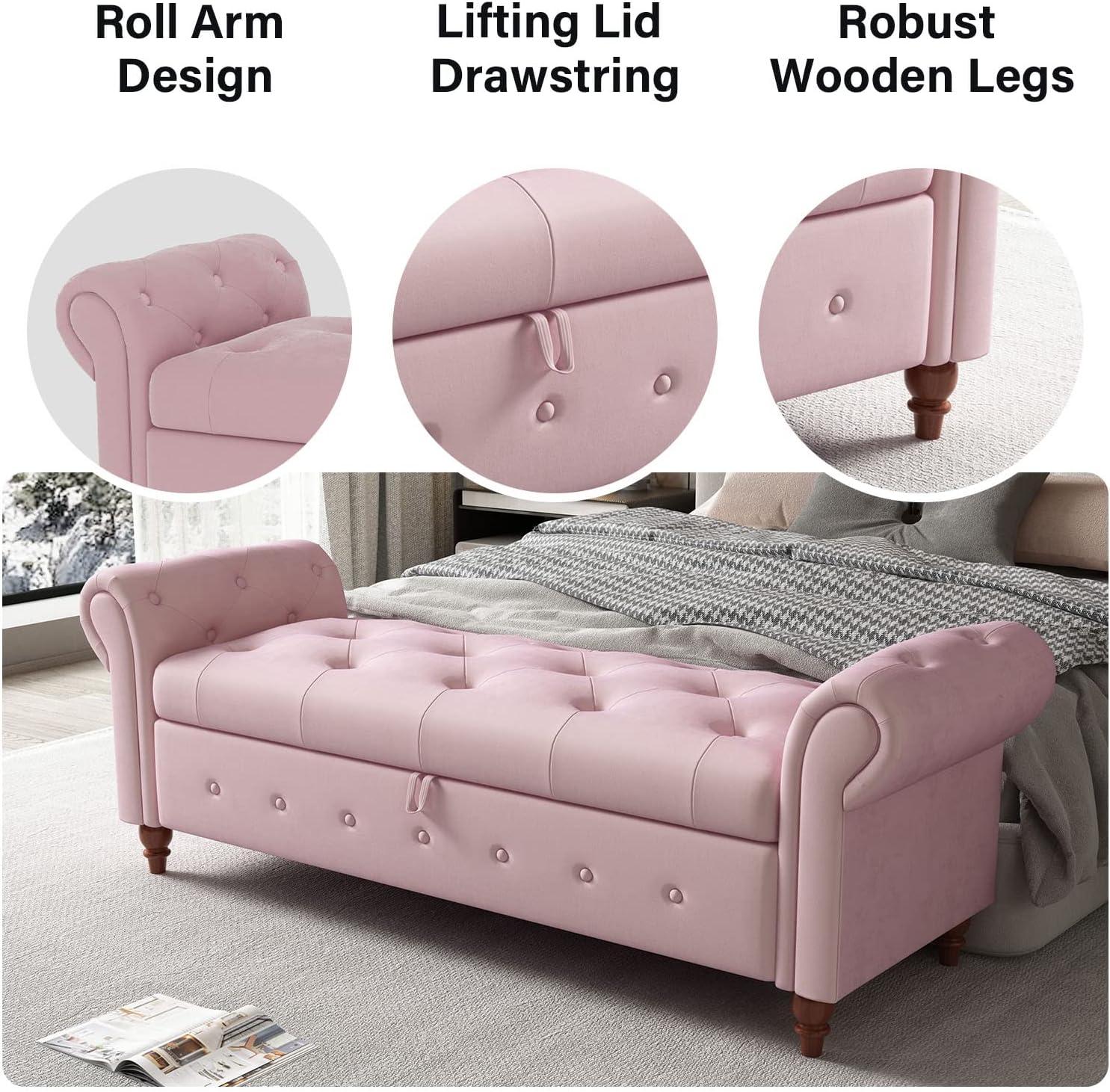 63" Bed Bench Pink Velvet