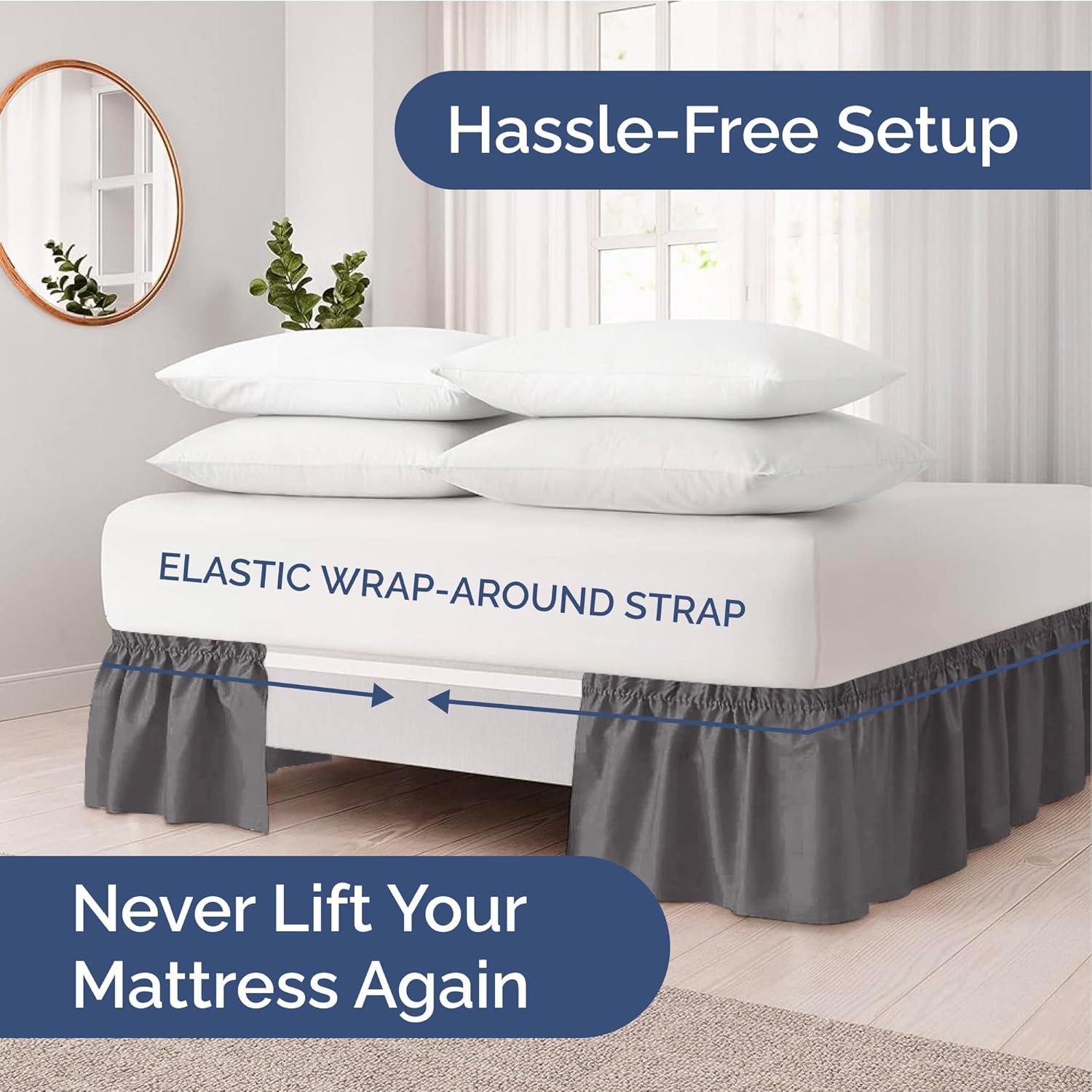 CGK Linens Ruffled Elastic Wrap Around Tailored Bed Skirt