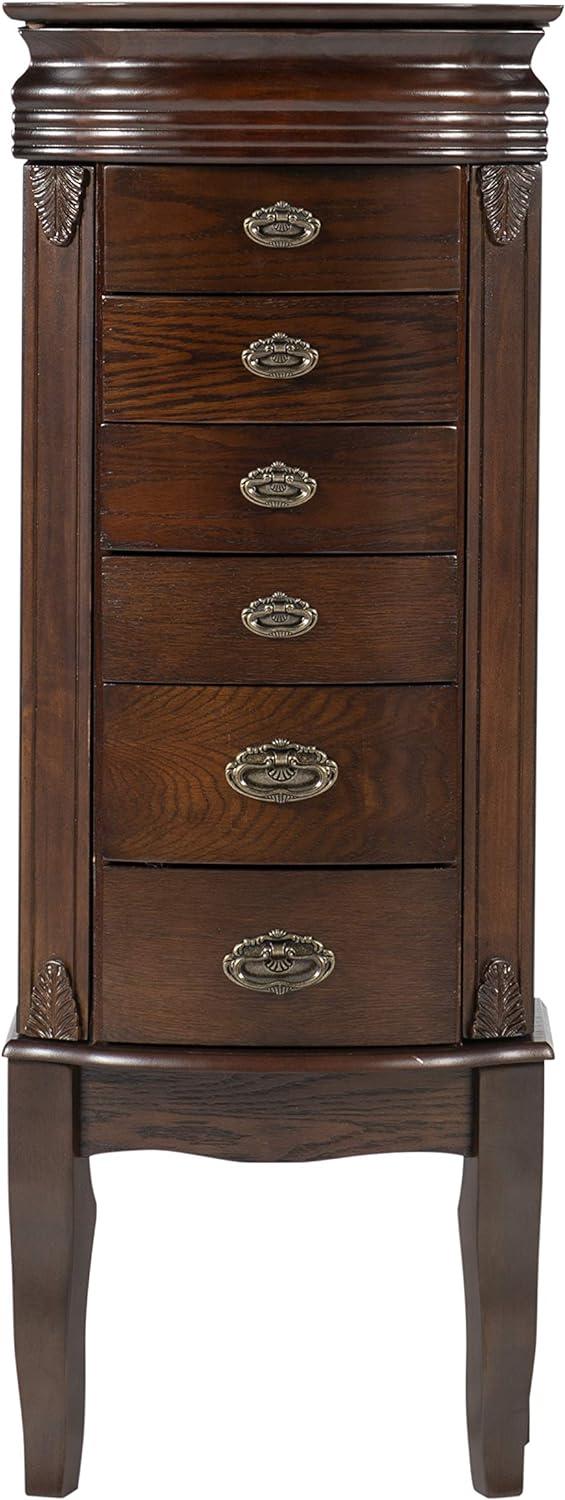 Espresso Transitional Wood Jewelry Armoire with Mirror