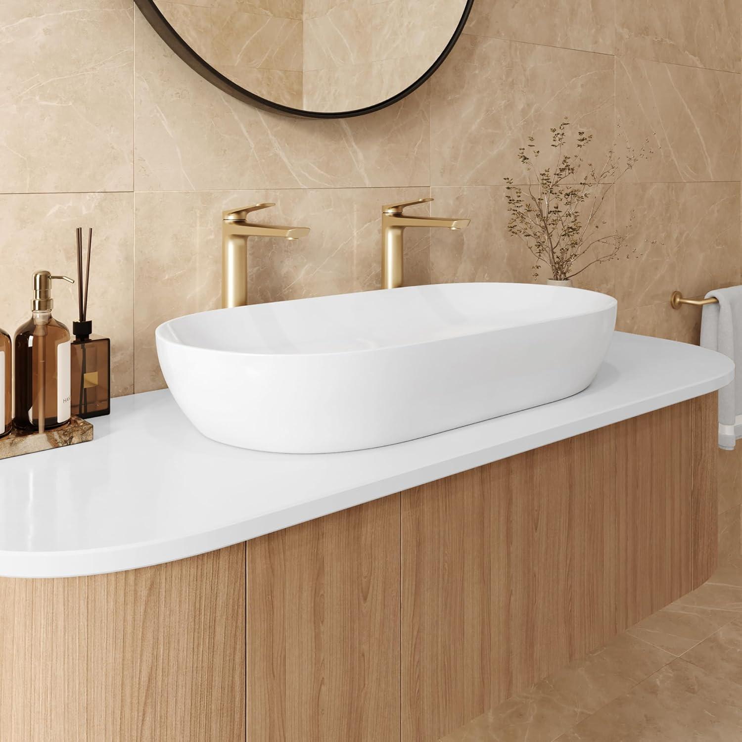 Ruvati RVB0432 Ruvati inch Bathroom Vessel Sink White Oval Above Counter Vanity Porcelain Ceramic