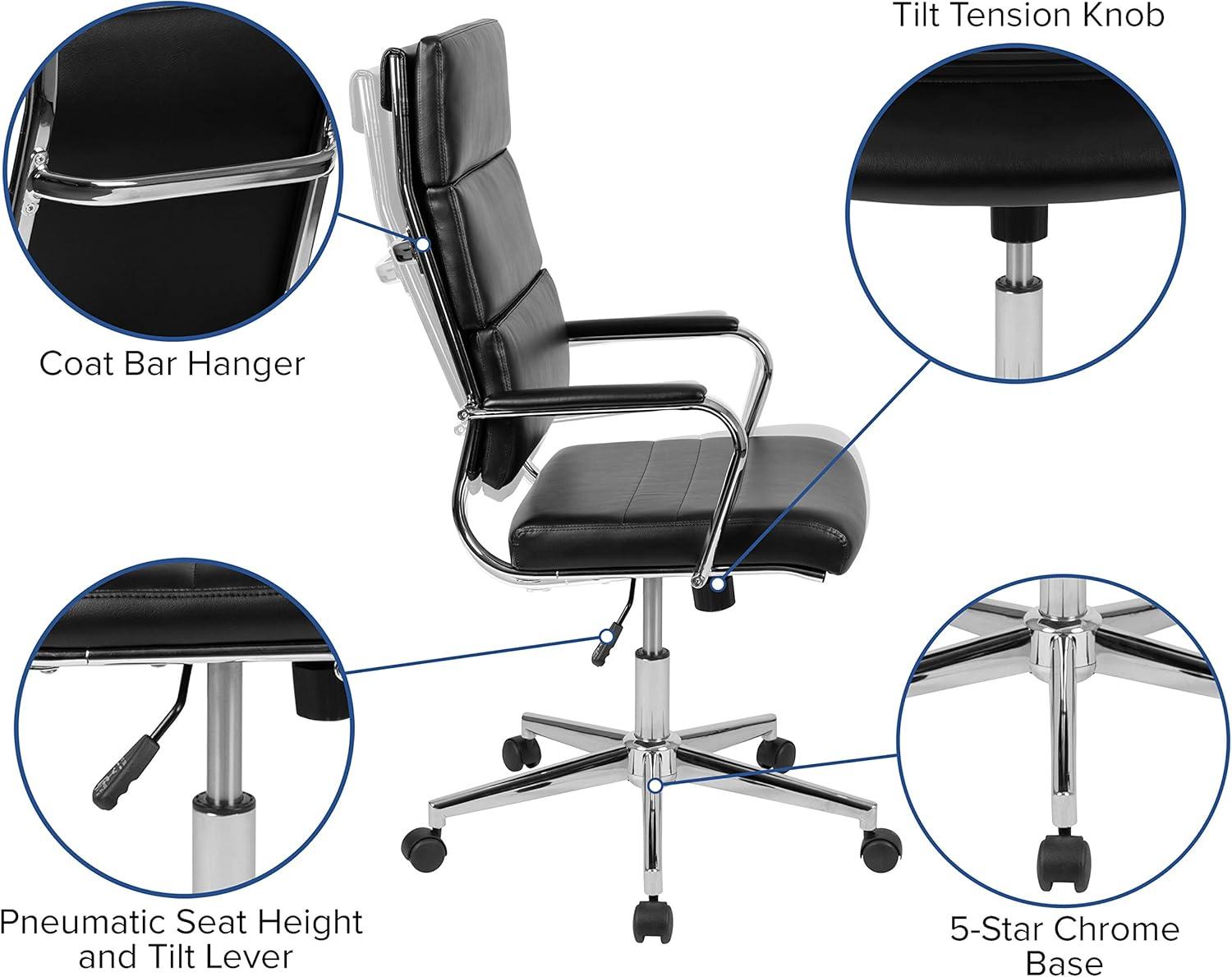 Flash Furniture Hansel High Back Black LeatherSoft Contemporary Panel Executive Swivel Office Chair