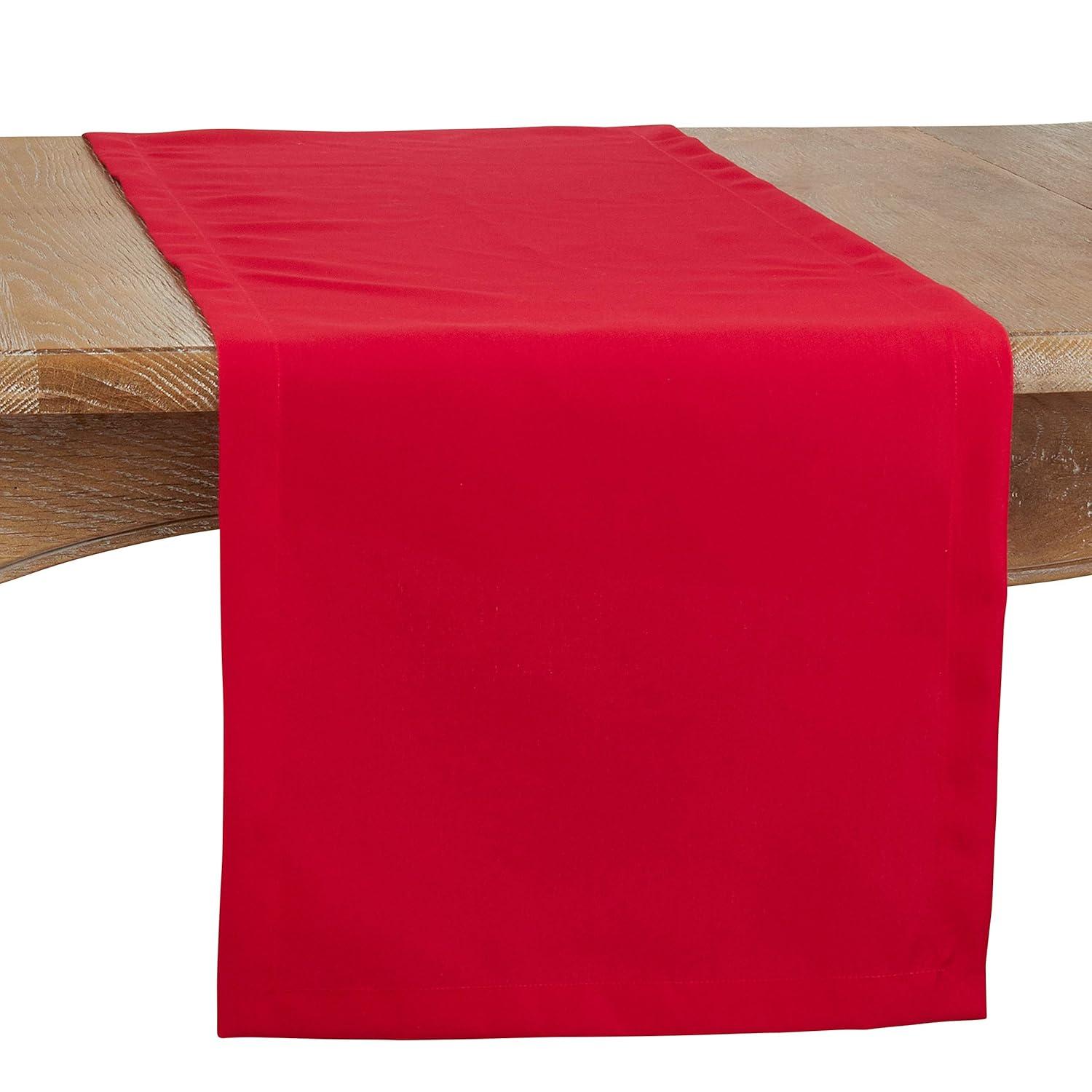 Saro Lifestyle Solid Color Everyday Table Runner, Red, 16" x 120"