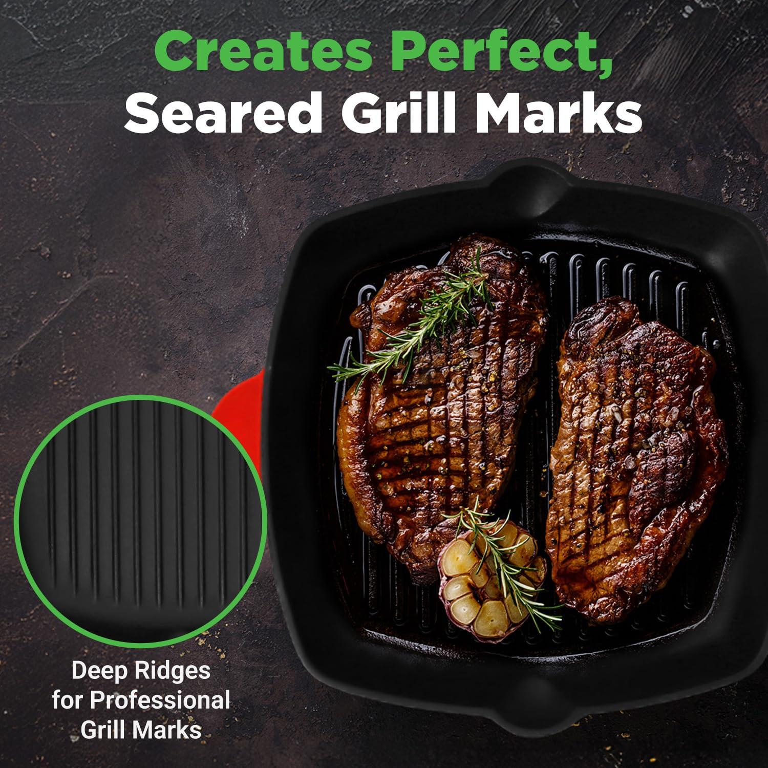 NutriChef 11.46'' Non-Stick Enameled Cast Iron Grill Pan / Griddle Set