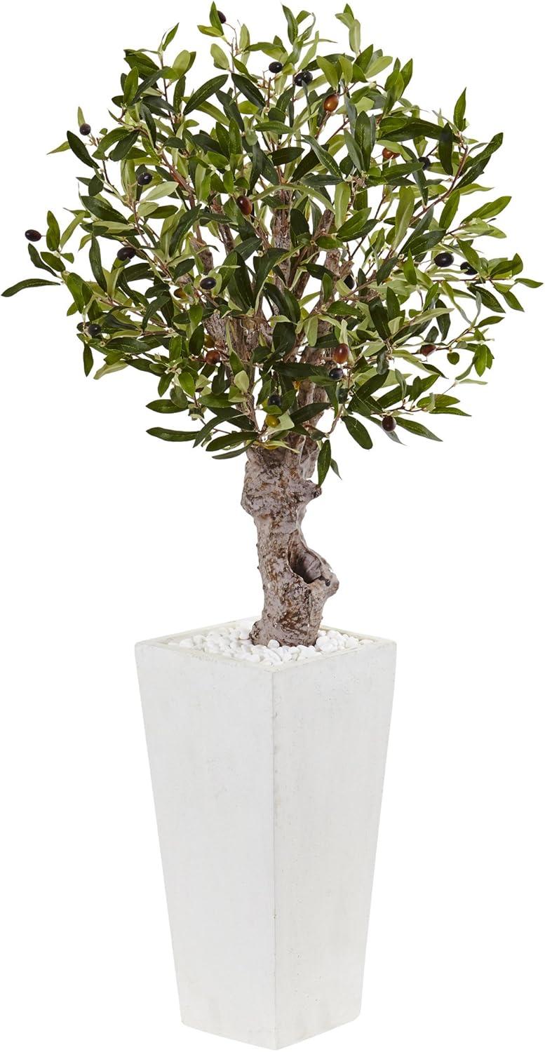 Nearly Natural 3.5-ft Olive Tree in White Tower Planter