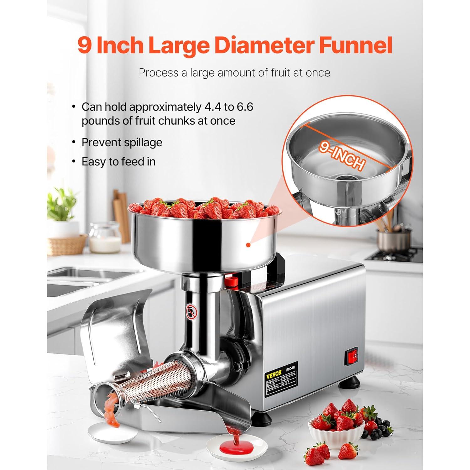 Stellweilan Tessberg 110V Electric Tomato Strainer 370W Commercial Grade Tomato Milling Machine Stainless Steel Tomato Press and Strainer 90-160 Kg/H Pure Copper Motor Food Strainer and Sauce Maker