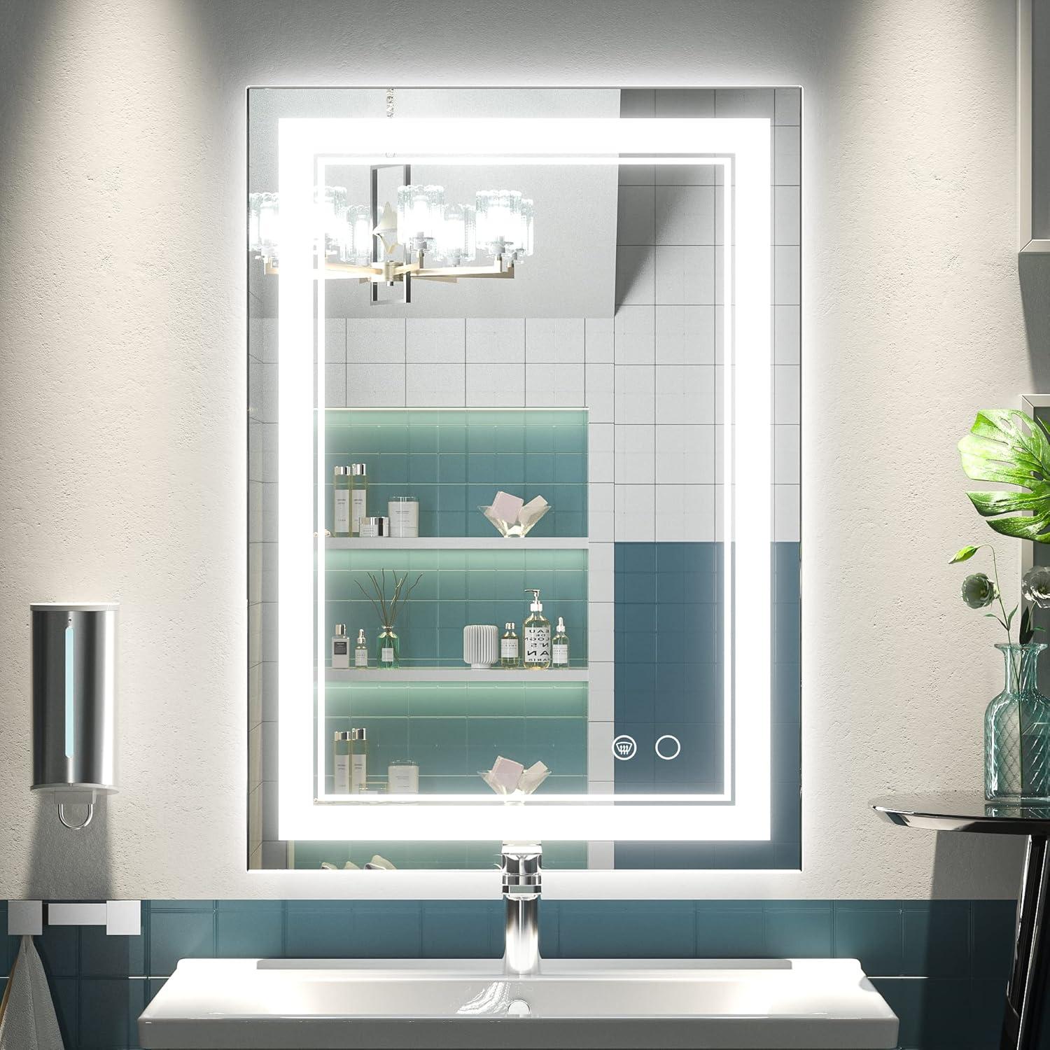 Rectangular Frameless LED Bathroom Mirror with Anti-Fog and Dimmable Lights