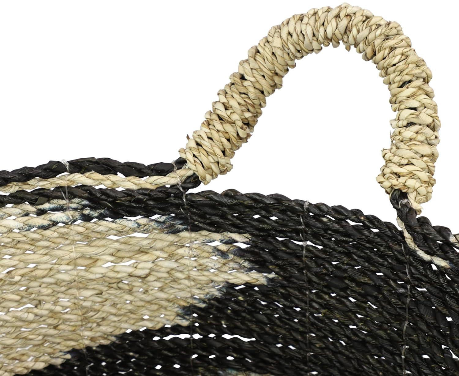 Deco 79 Seagrass Handmade Two Toned Storage Basket with Handles, Set of 3 18", 17", 16"H, Black