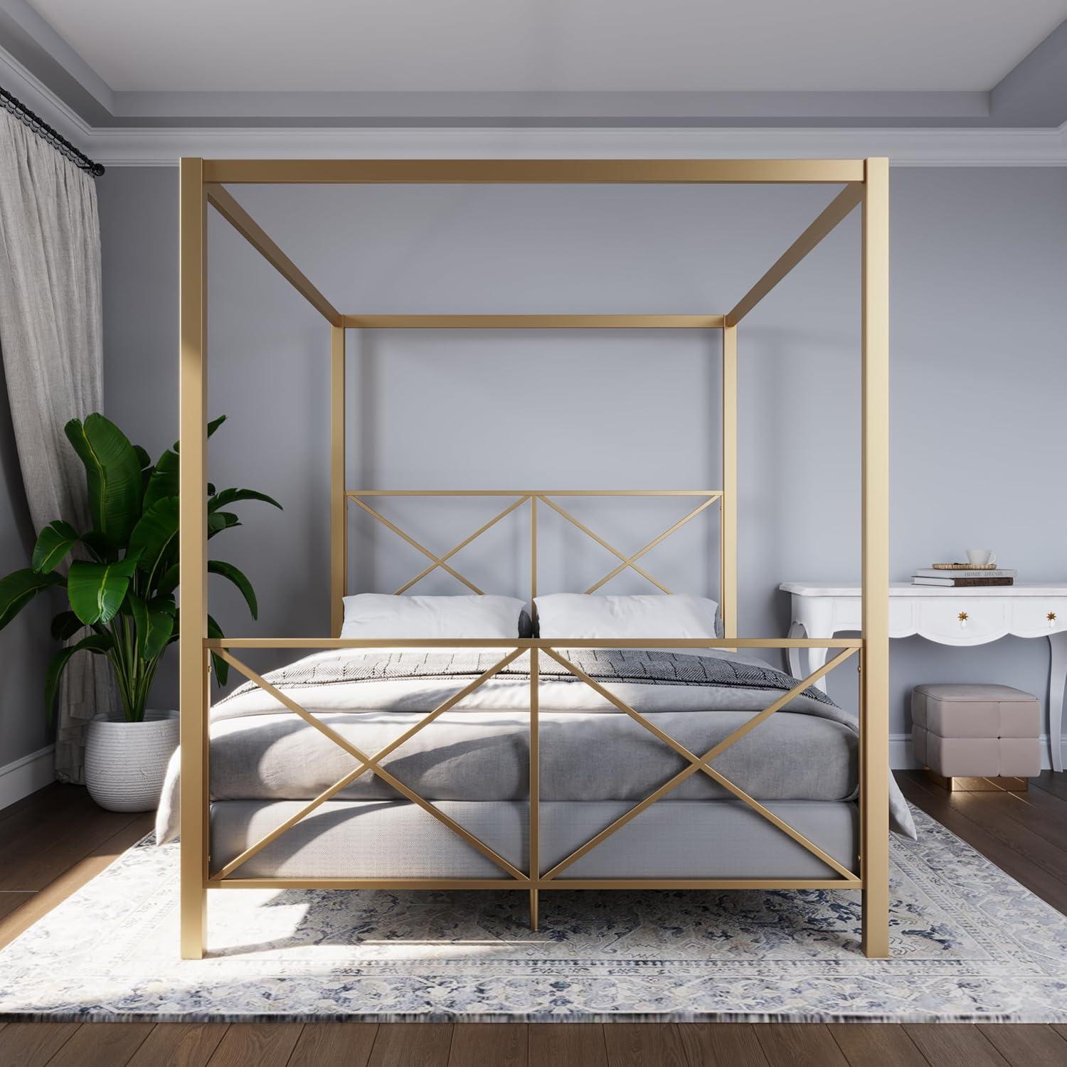 DHP Rosedale Metal Canopy Bed, Queen, Gold