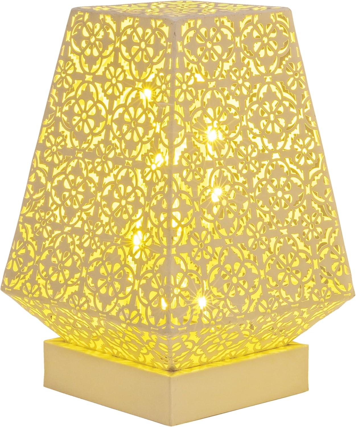 White Cordless LED Outdoor Lantern with Filigree Design