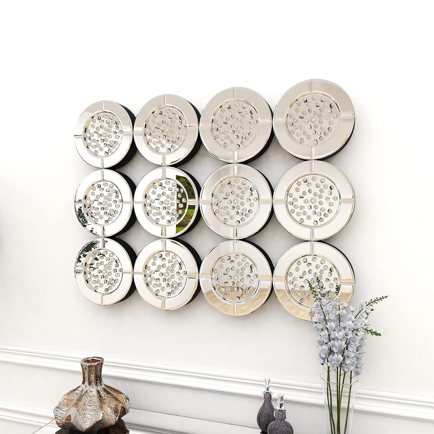 DecMode 39" x 29" Silver Wall Mirror with Floating Crystals