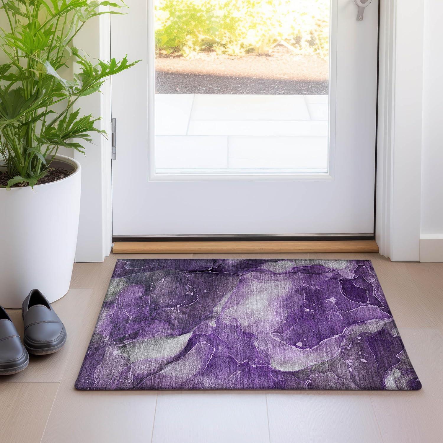 Addison Rugs Chantille Indoor/Outdoor Transitional Watercolors Purple Washable Rectangle Rug, 1'8" x 2'6"