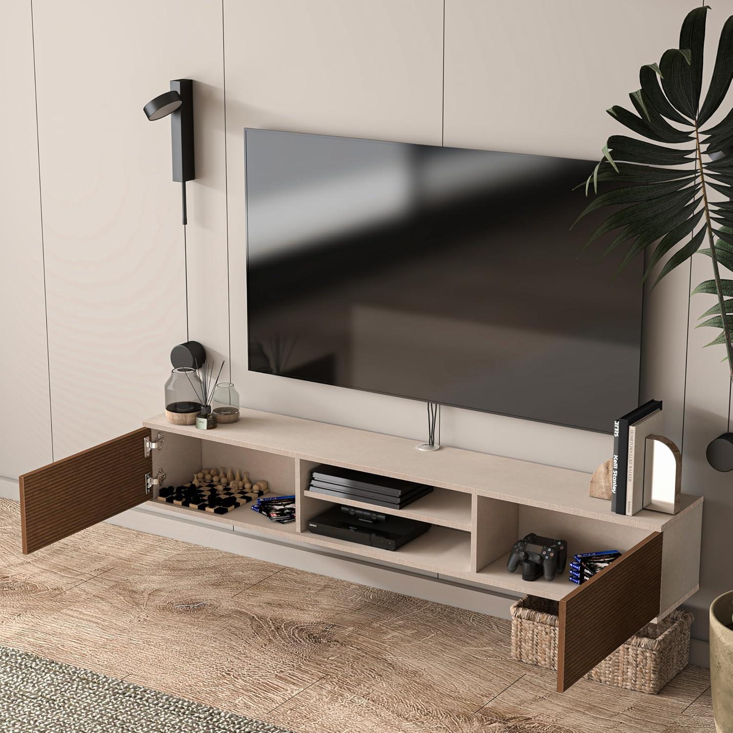 Atelier Mobili Floating TV Stand 70 Inch, Wall Mounted Entertainment Center, Modern TV Stand for Living Room, Walnut TV Stand for 65 Inch TV, Floating Entertainment Center