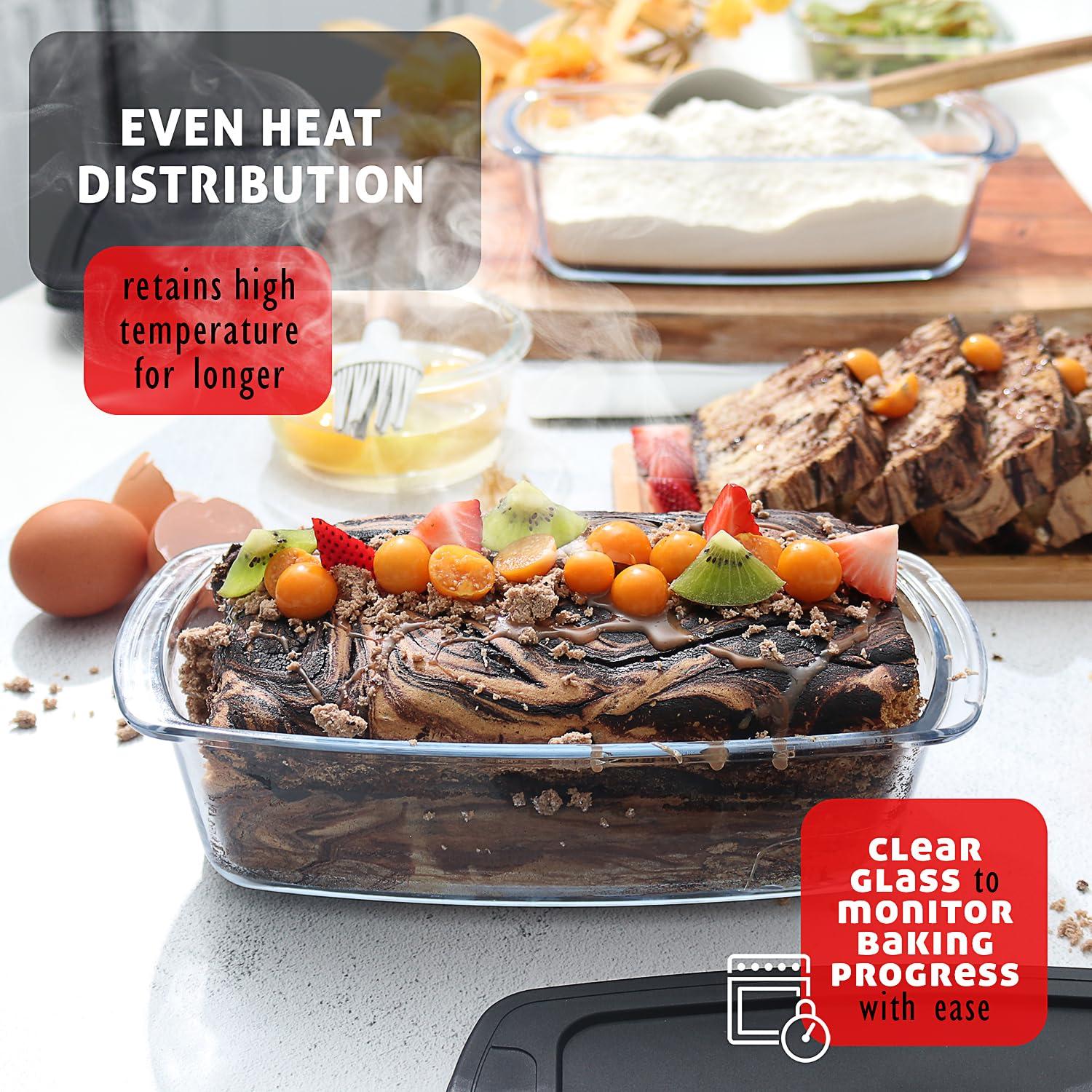 Joytable Set of 3 Bread Loaf Pans with Airtight Lids, 1.9 Quart Deep Rectangular Glass Food Storage Containers