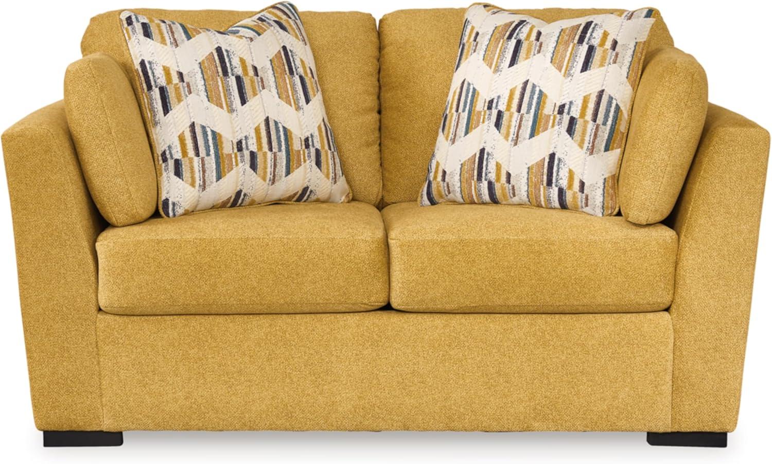 Sunflower Yellow Velvet Stationary Loveseat with Pillow Back