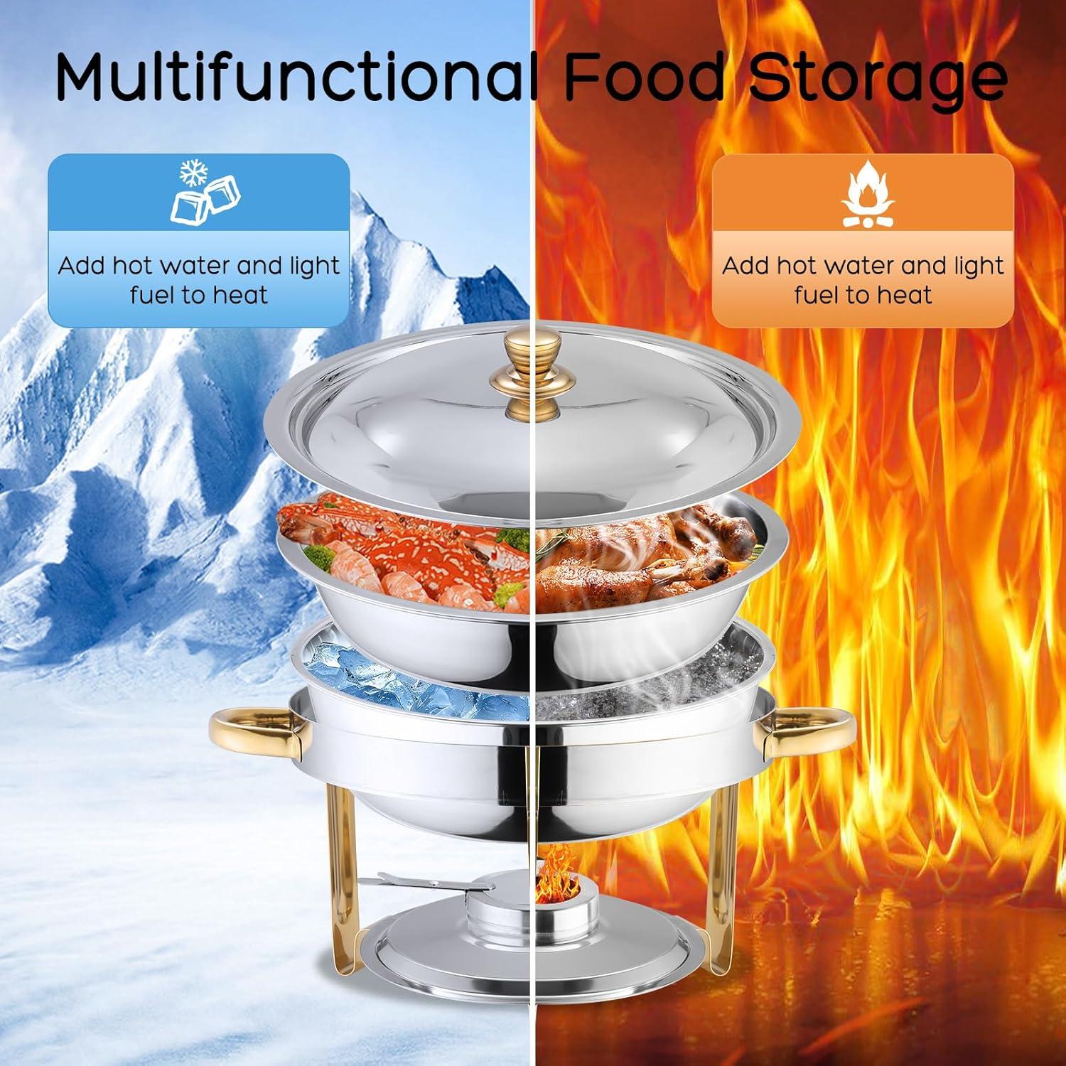 WhizMax Chafing Dish Buffet Set 2 Pack 5QT, Stainless Steel Round Chafing Dishes for Buffet with Lid Holder & Glass Lid, Gold