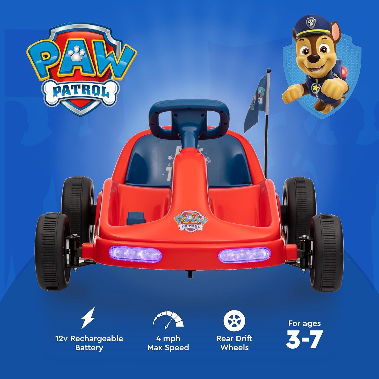 Paw Patrol 12V Electric Go Kart for Kids with Lights, Remote Control, Seat Belt, Rechargeable Battery, Durable Ride-On Toy for Ages 3-6