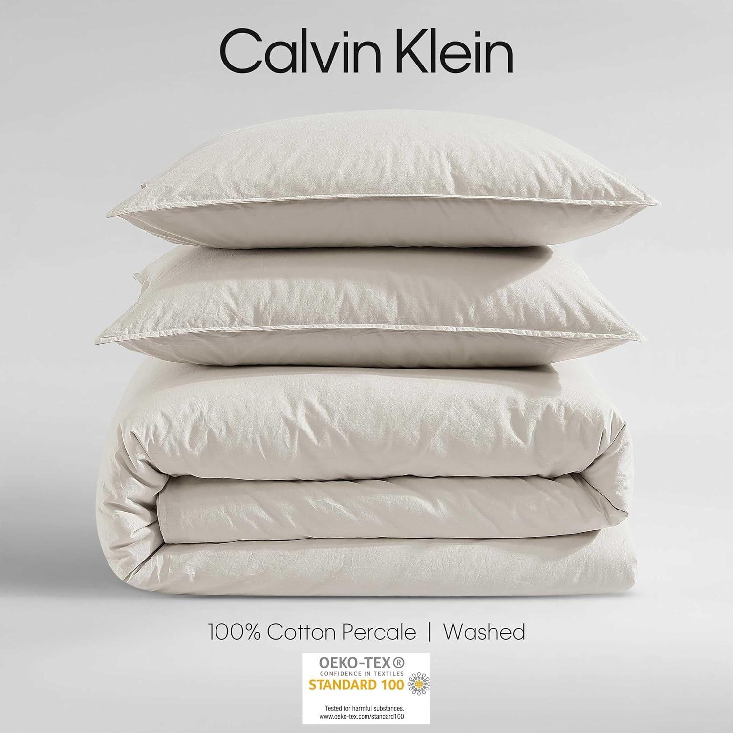 Calvin Klein Washed Percale Solid Cotton Duvet Cover Set