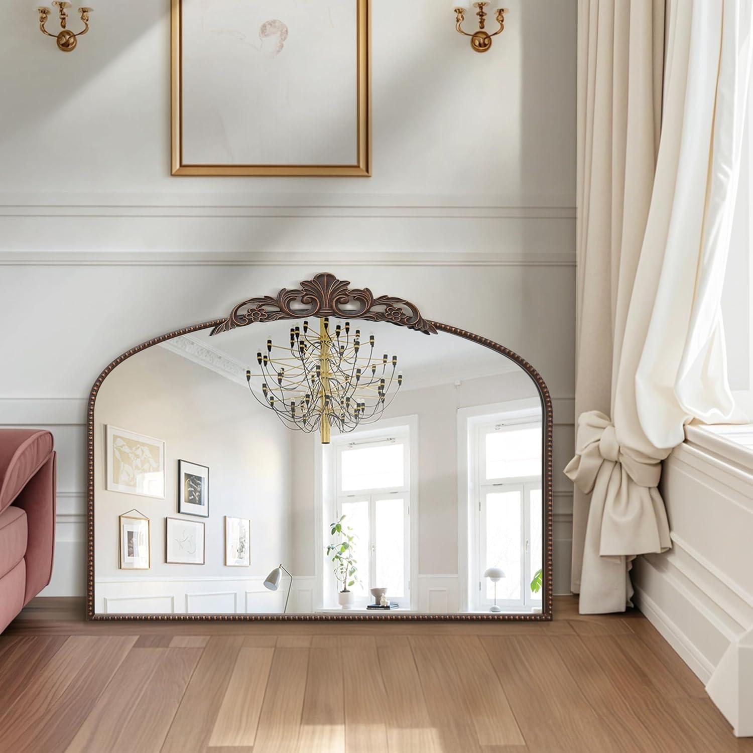 Micasso Bronze Vintage Arched Mirror: 29x36 in French Baroque Antique Wall Mounted Mirror - Traditional Ornate Decorative Mirror for Mantle/Fireplace/Living Room/Bedroom/Entryway/Hallway/Wall Decor