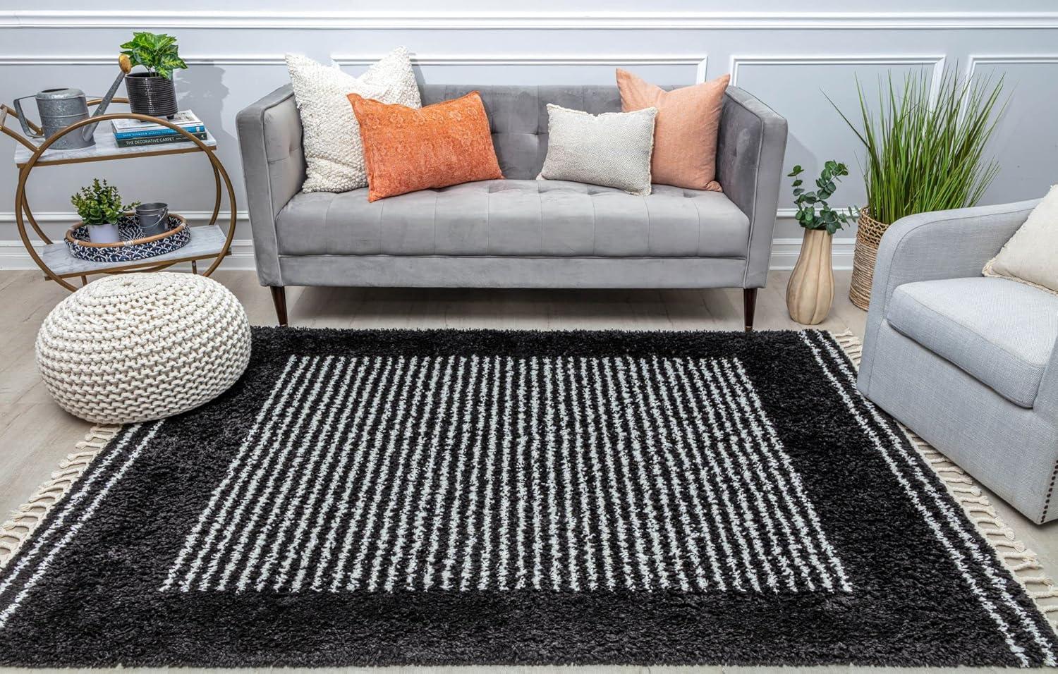 Ebony Twilight 5' x 7' Braided Stripe Shag Area Rug