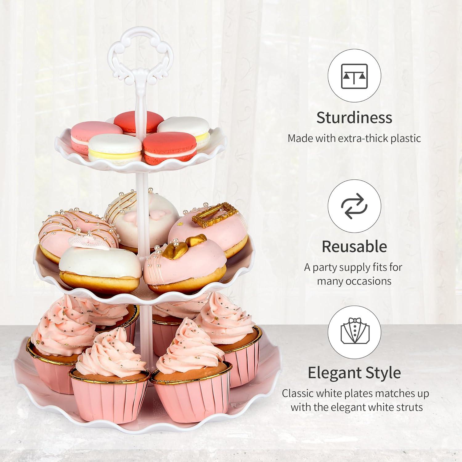 NWK 5 Piece Cake Stand Set with 2xLarge 3-Tier Cupcake Stands + 3X Appetizer Trays Perfect for Wedding Baby shower Graduation New Year Birthday Tea Party