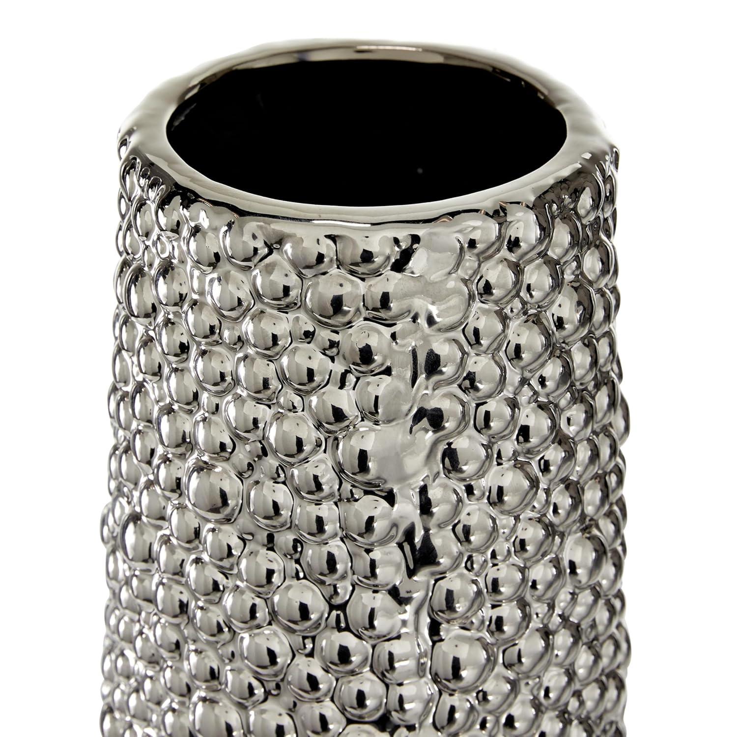 DecMode 25" Silver Ceramic Vase with Bubble Texture