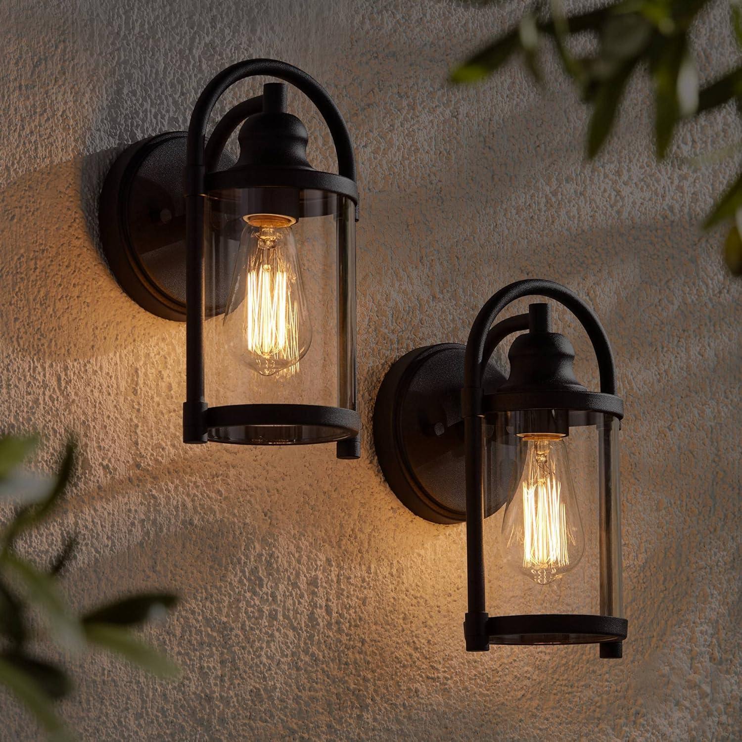 John Timberland Rustic Farmhouse Outdoor Wall Light Fixtures Set of 2 Black 10 1/4" Clear Glass for Exterior Barn Deck House Porch Yard Patio Outside