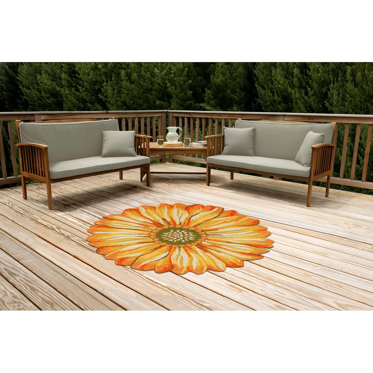 Painterly Sunflower Hand-Tufted Outdoor Rug