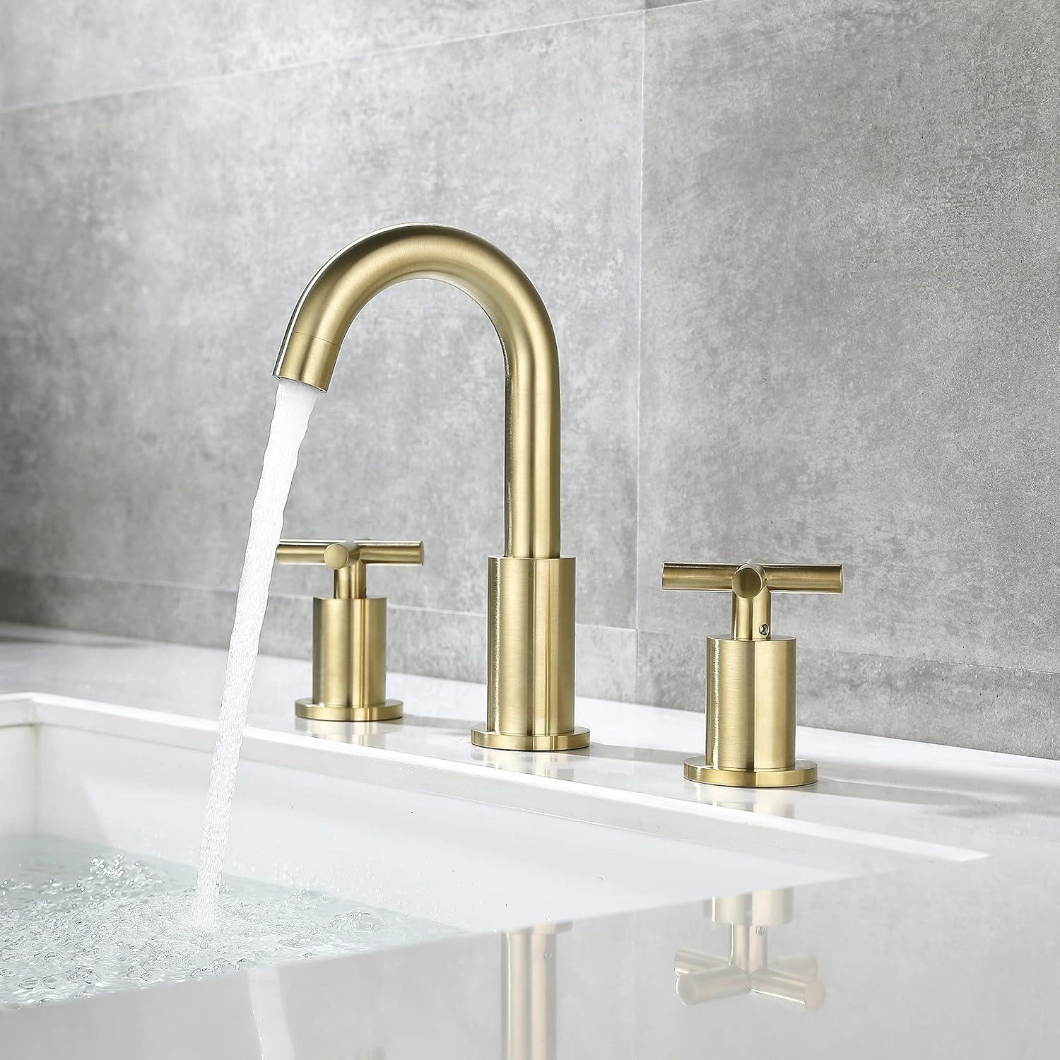 Brushed Gold 8-Inch Widespread Brass Bathroom Faucet with Double Handles