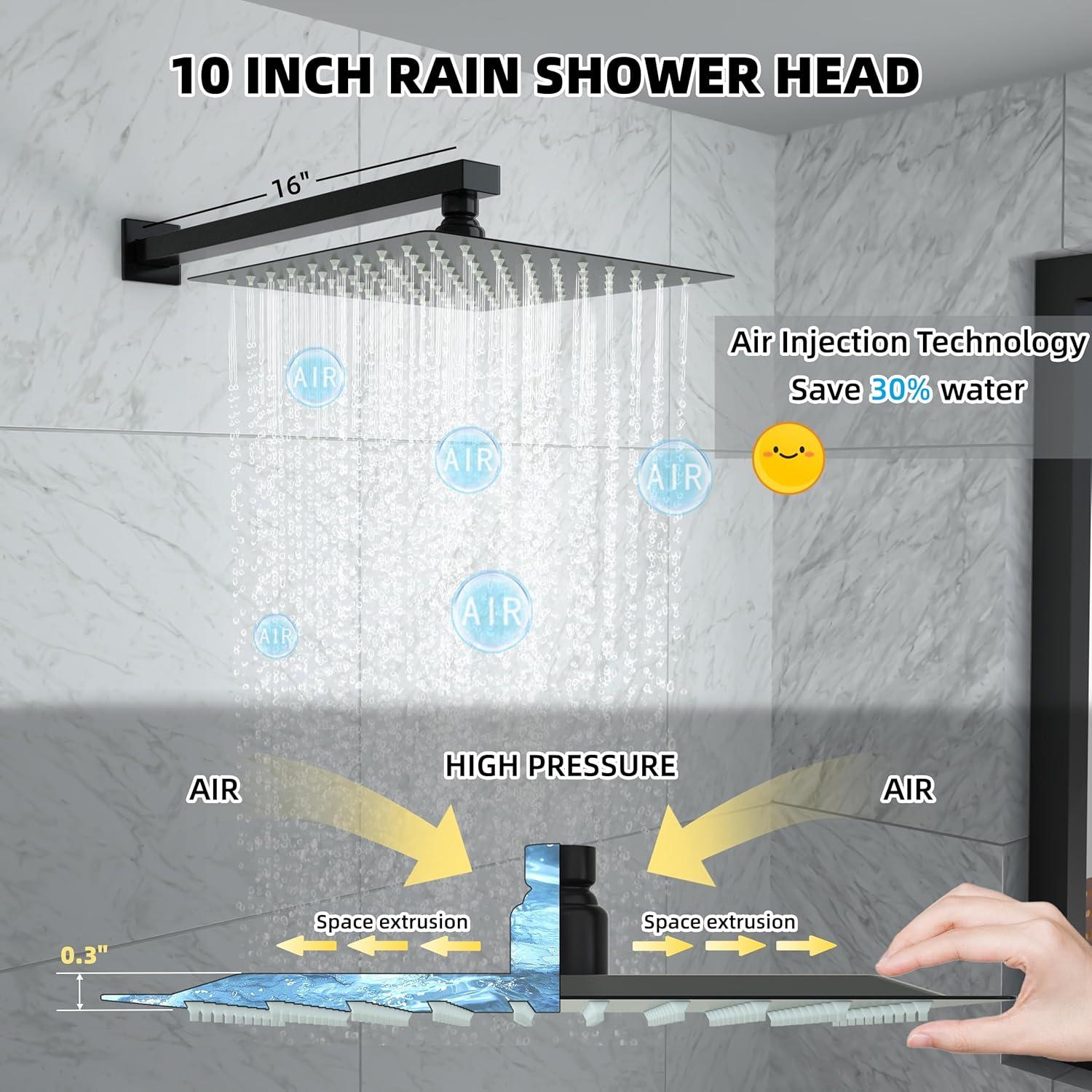 Bathroom Shower Faucet Set, 10 Inch Rainfall Shower Head With Handheld Combo, Wall Mounted Shower System Shower Fixtures With Pressure-Balanced Valve,