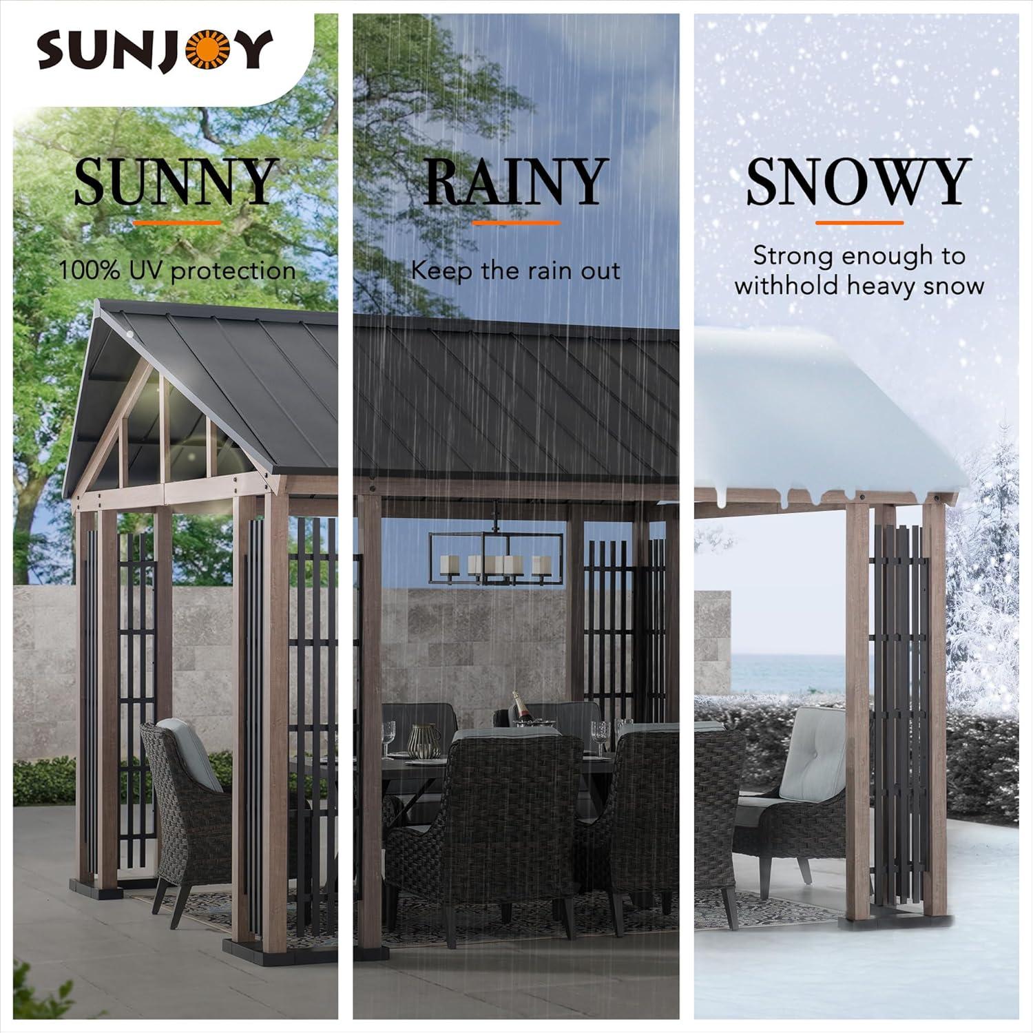 Sunjoy 11x13 ft. Hardtop Gazebo Outdoor Galvanized Steel Gazebo w/ Metal Gable Roof and Movable Ceiling Hook, Suitable for Patio & Backyard, Black