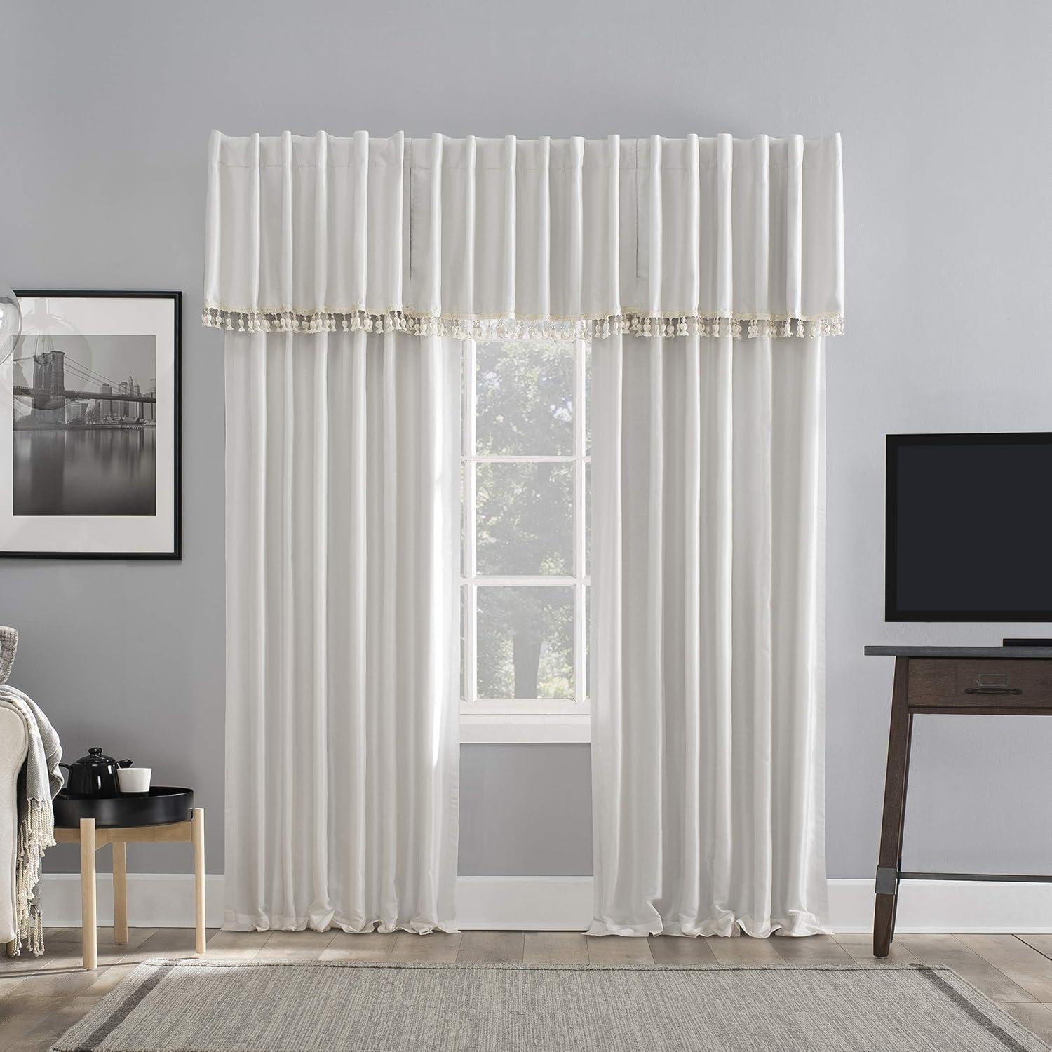 Sun Zero Evelina Faux Dupioni Silk Thermal Extreme 100% Blackout Back Tab Curtain Panel,50" x 95", Pearl White