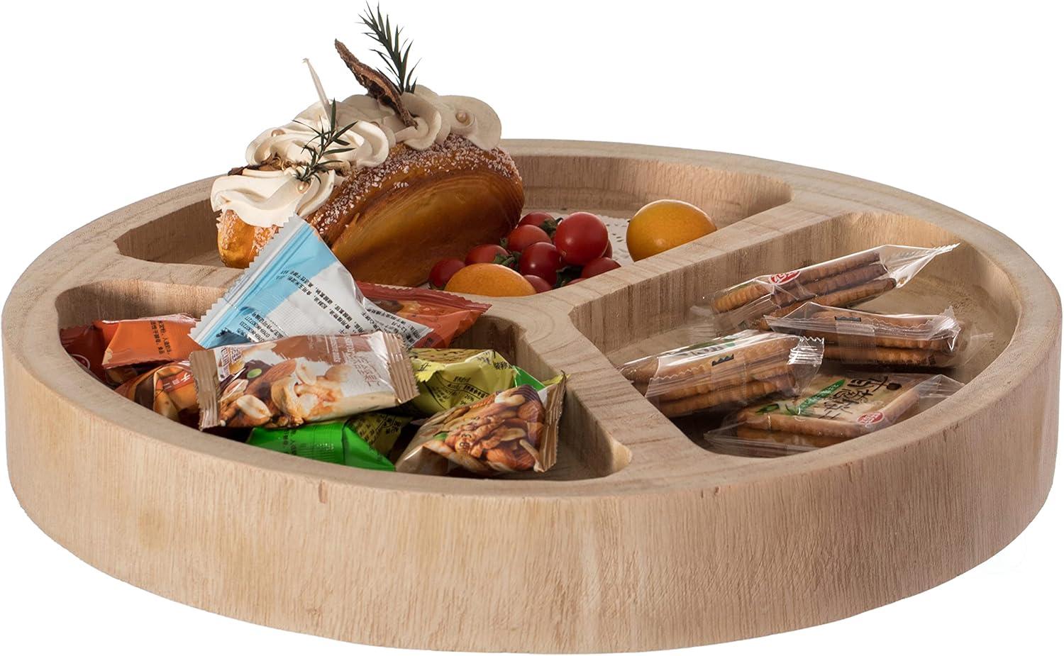 Natural Paulownia 3-Section Round Snack Serving Tray