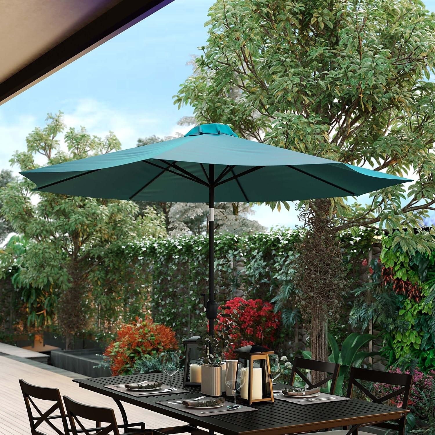 Flash Furniture Teal 9 FT Round Umbrella with 1.5" Diameter Aluminum Pole with Crank and Tilt Function