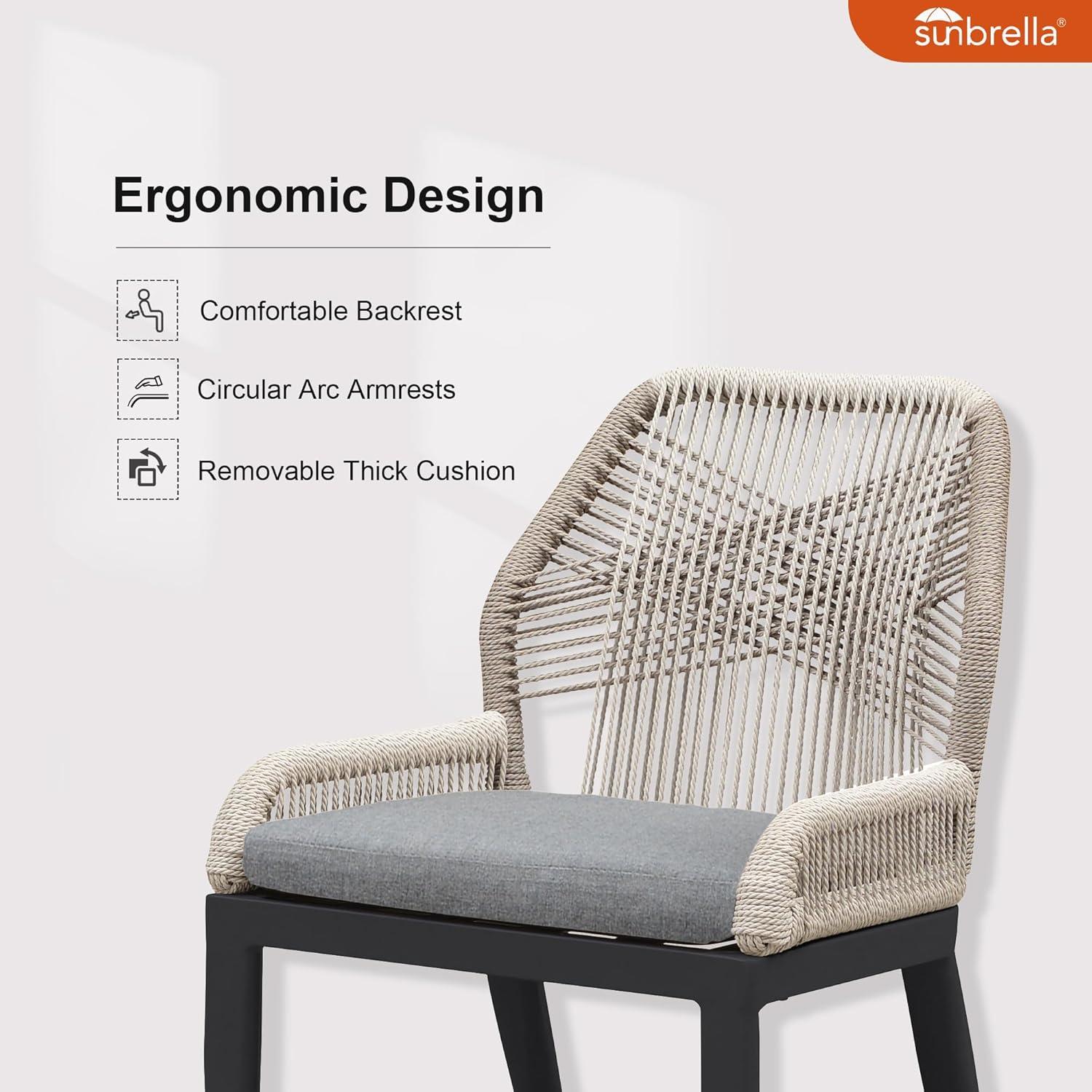 PURPLE LEAF 7 Pieces Patio Dining Set Aluminum Rectangular Table and Wicker Chairs with Cushions for Kitchen Porch Garden Modern Outdoor Furniture Sets, Beige and Dark Grey