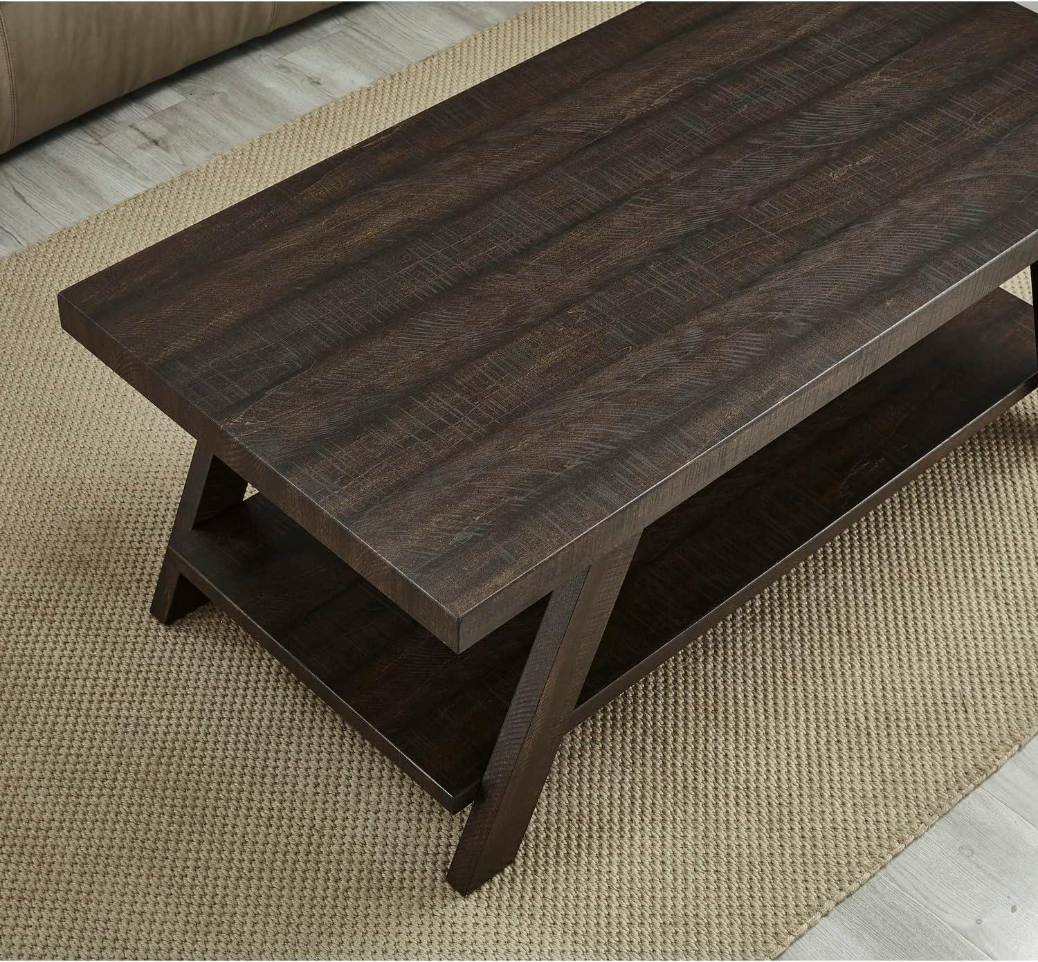 Roundhill Furniture Athens Wood Coffee Table with Shelf Weathered Espresso