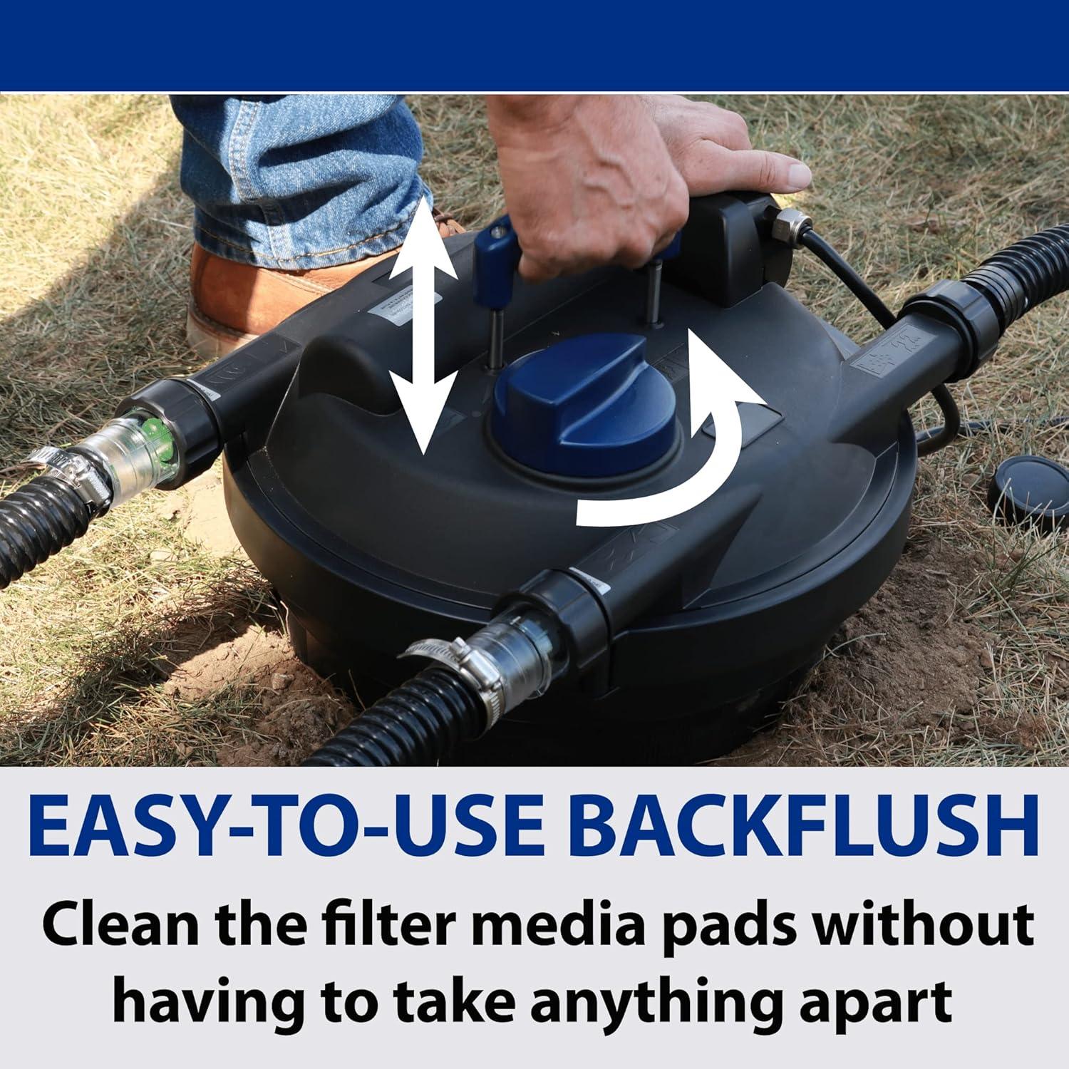 The Pond Guy AllClear G2 Bio Pressure Filter & Ultraviolet Light Clarifier with Backflush System, Pressurized External UVC Biological & Mechanical Filtration, Koi Fish Water Garden, All Clear 2000