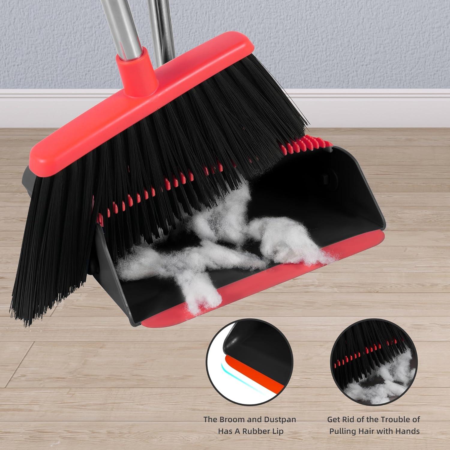 Heavy-Duty Broom and Dustpan Set for Outdoor Broom and Dust pan for Home Commercial Cleaning Supplies Angle Broom with Long Handle Perfect for Courtyard Garage Lobby Mall Market Street, B6