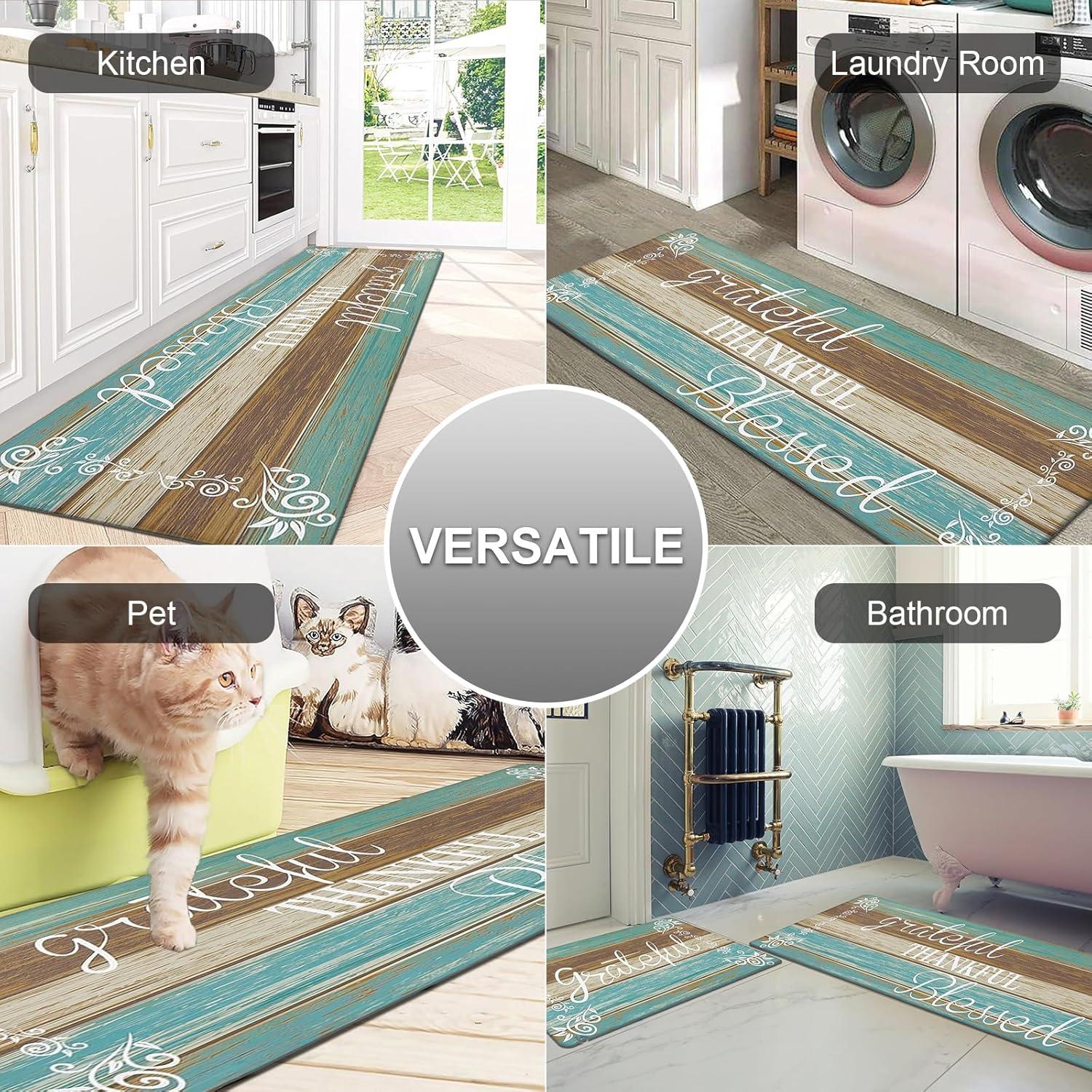 Rosalind Wheeler The Anti Fatigue Kitchen Mat Set of 2 Non Slip Cushioned Kitchen Mats for Floor Waterproof Farmhouse Kitchen Rugs and Mats Set Comfort Standing Desk Mat Carpet