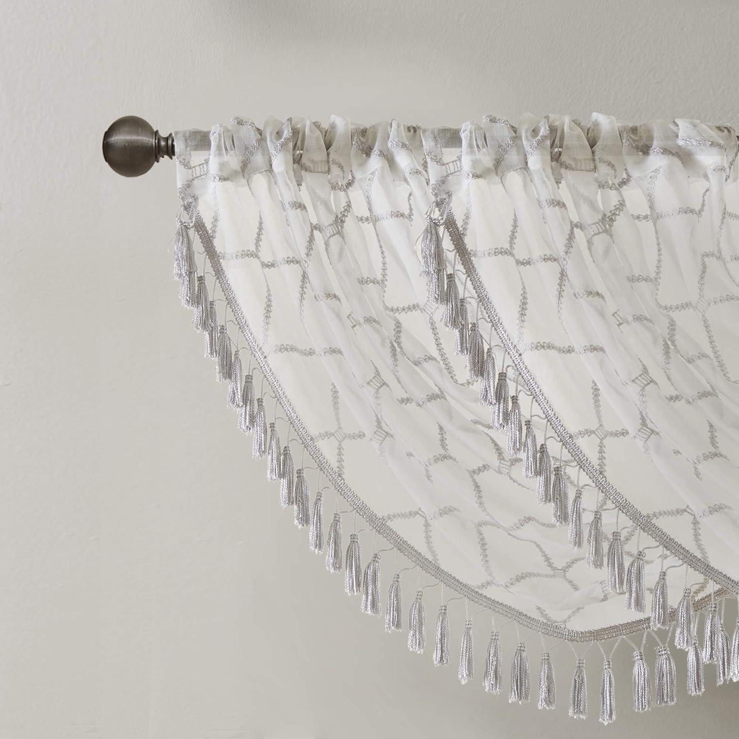 Madison Park Irina Diamond Sheer Embroidered Waterfall Valance