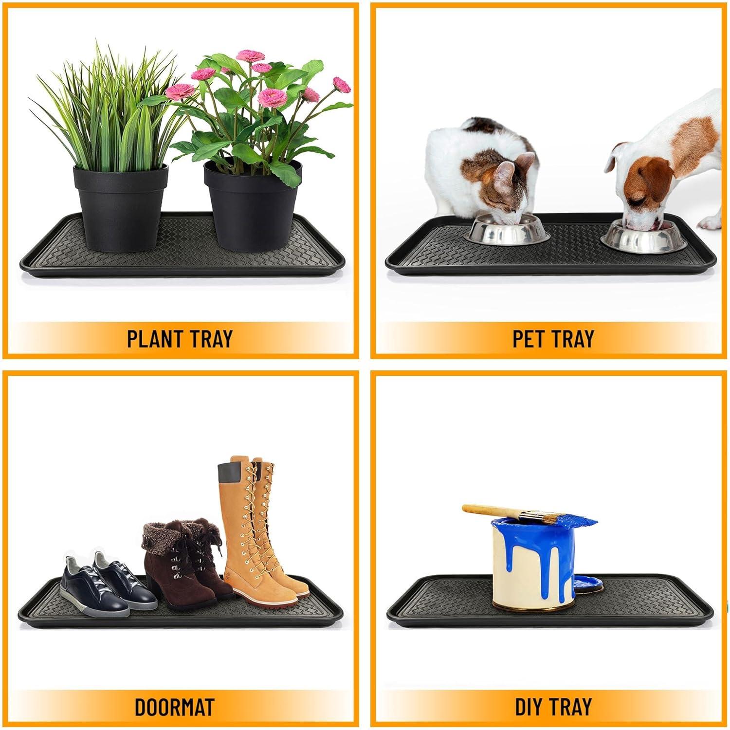 Ottomanson Easy Clean, Waterproof Indoor/Outdoor Rubber Boot Tray, 15" x 30", Black