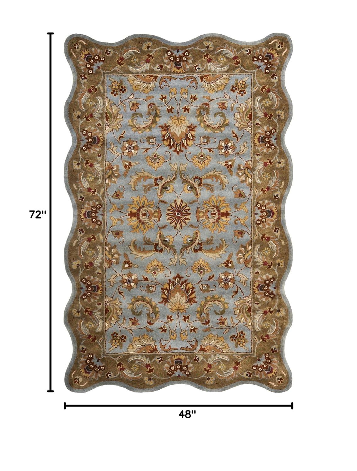 SAFAVIEH Heritage Constantine Traditional Wool Area Rug, Blue/Beige, 4' x 6' Scalloped