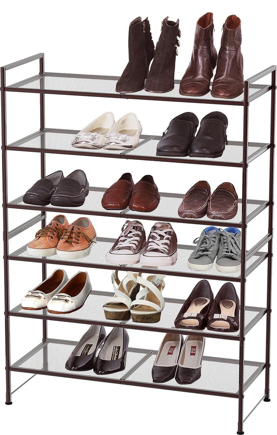 SIMPLE HOUSEWARE 3-Tier Stackable Mesh Shoe Rack, Bronze