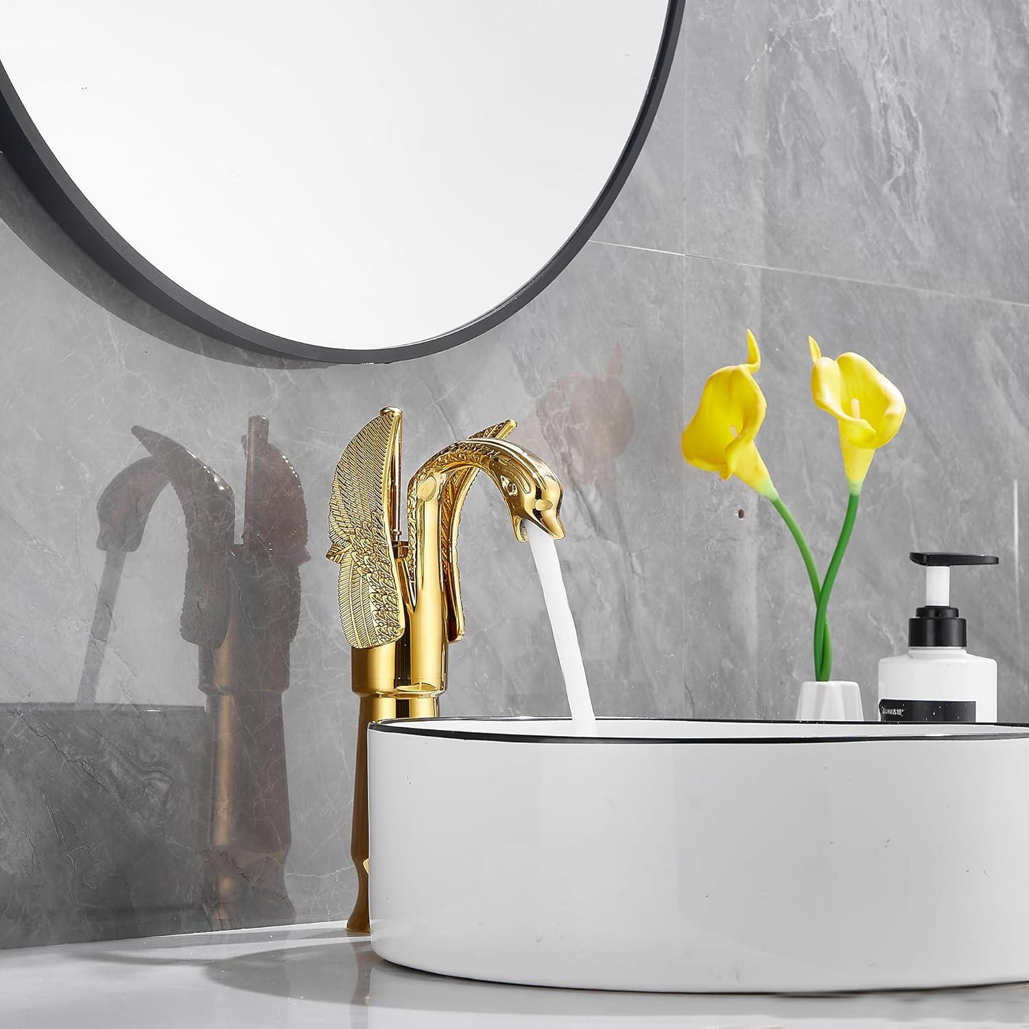 Gold Swan Shape Single Handle Deck Mount Faucet