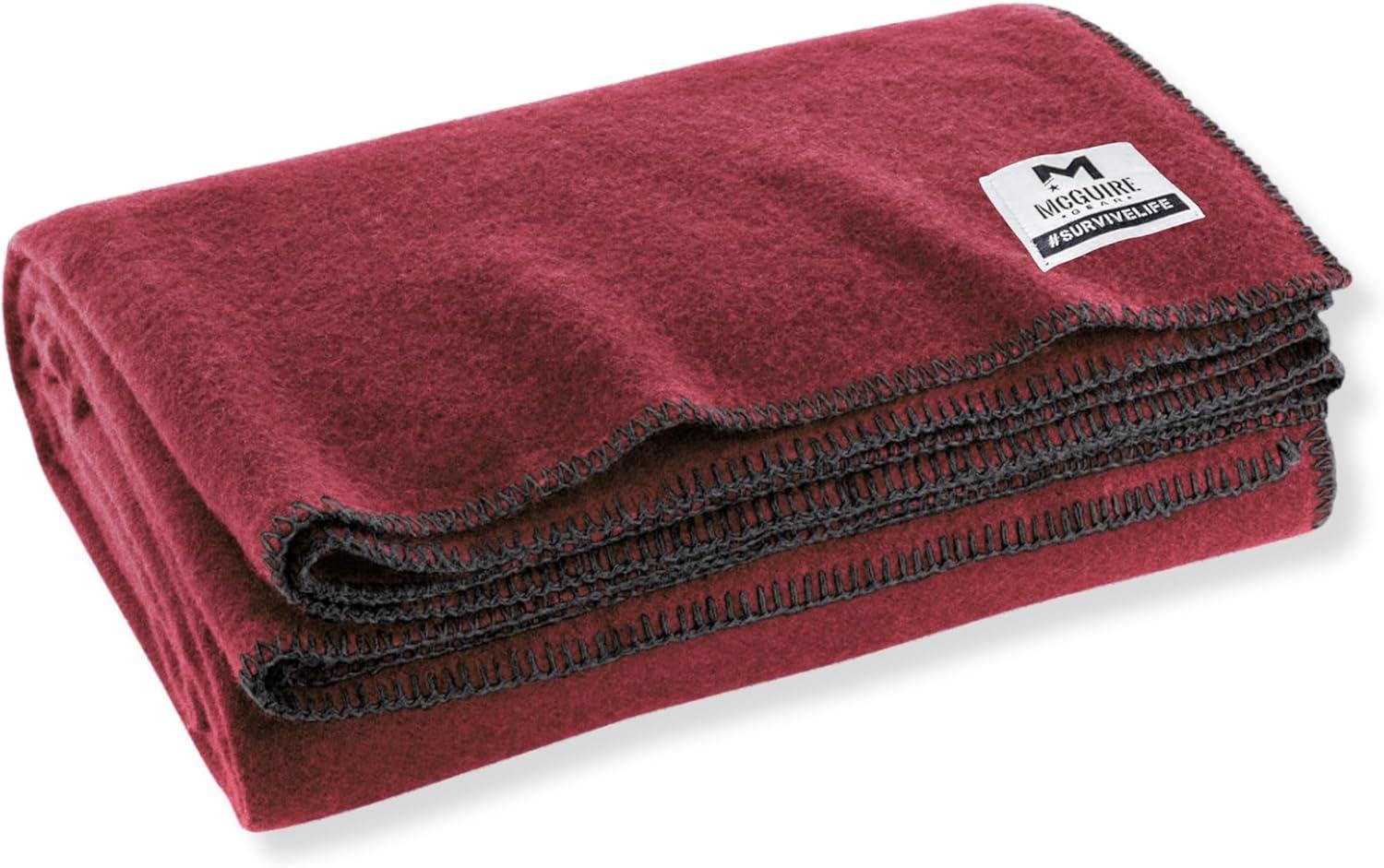 Maroon Wool Blend Fire Retardant Camping Blanket 66" x 90"