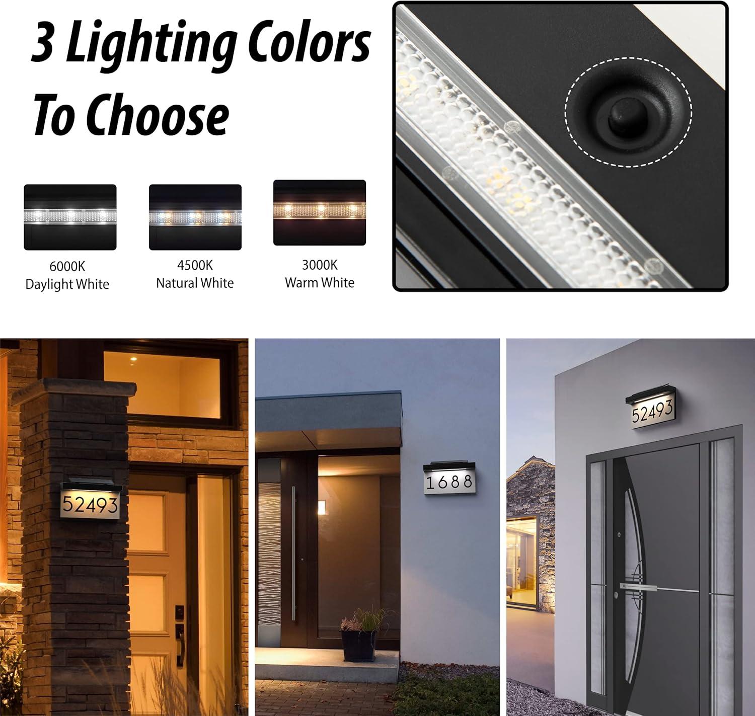 House Numbers Address Plaques For Houses Solar Powered Adjustable Solar Panel, 3 Lighting Colors Lighted House Numbers Address Sign, Address Sign For Outside Waterproof