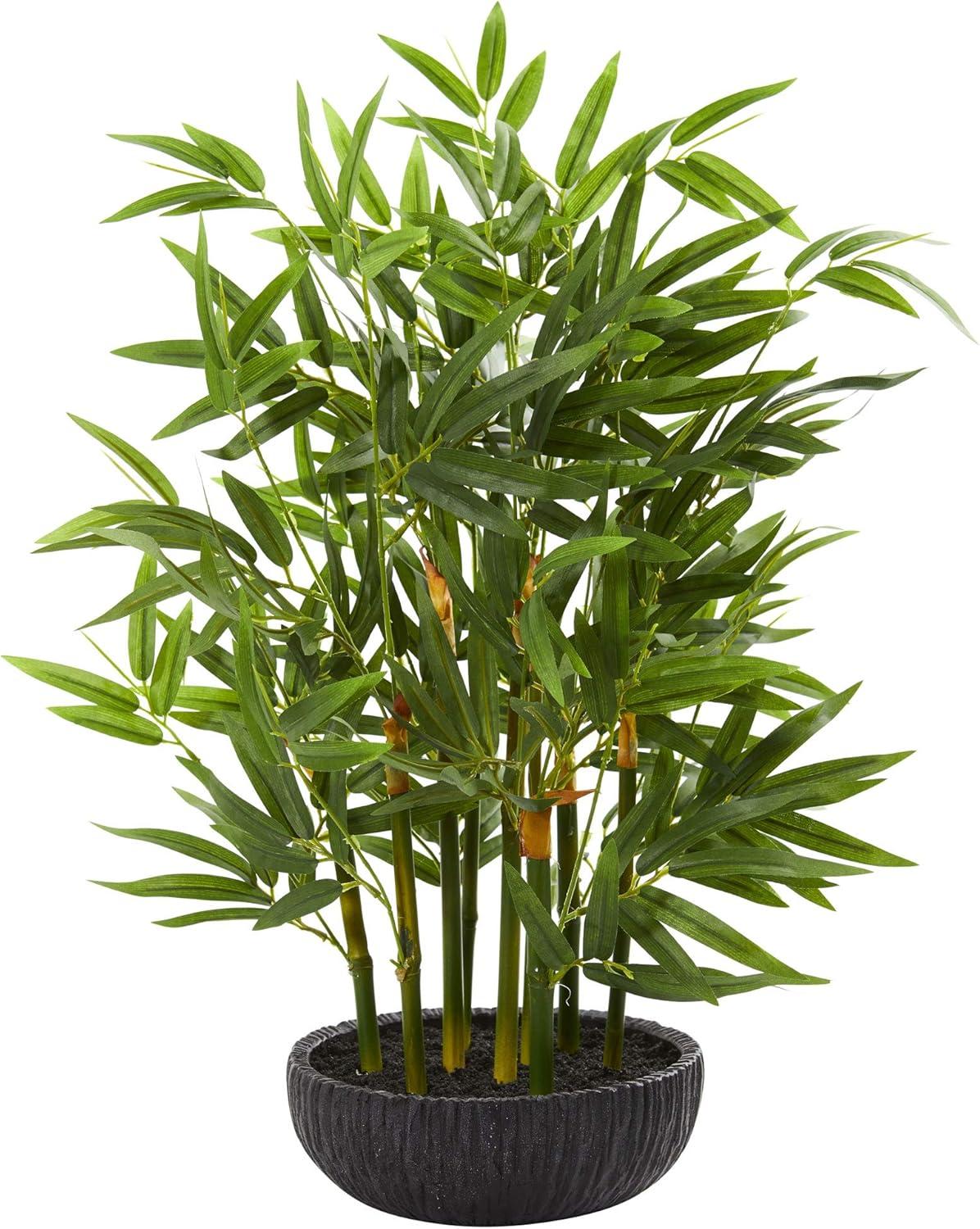 20'' Green Faux Bamboo Potted Plant in Black Planter