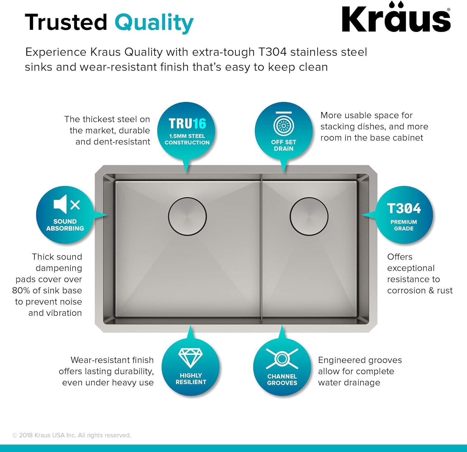 KRAUS Standart PRO™ Undermount 60/40 Double Bowl 16 Gauge Stainless Steel Kitchen Sink