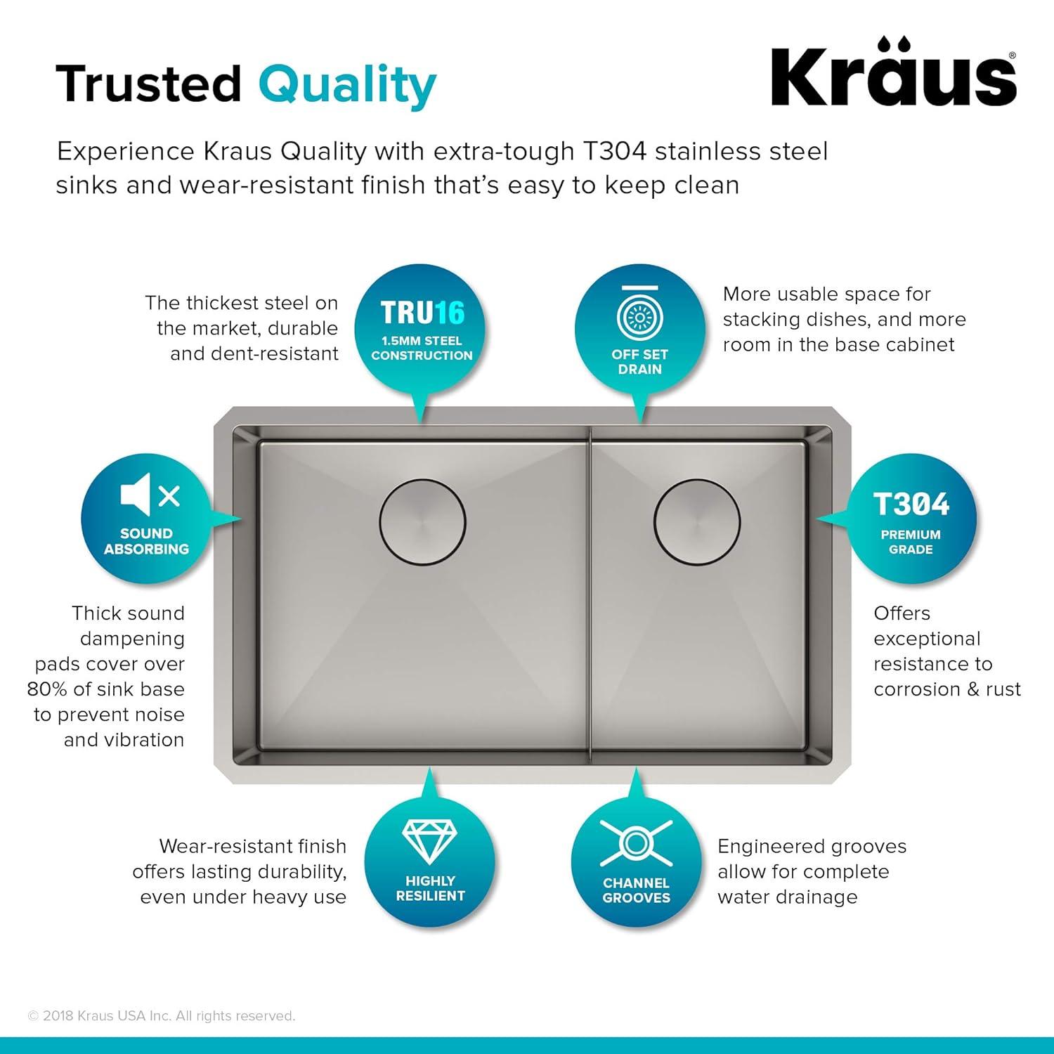 Kraus 33" L x 19" W Double Basin Farmhouse Kitchen Sink with Accessories KHU102-33-100-75MB