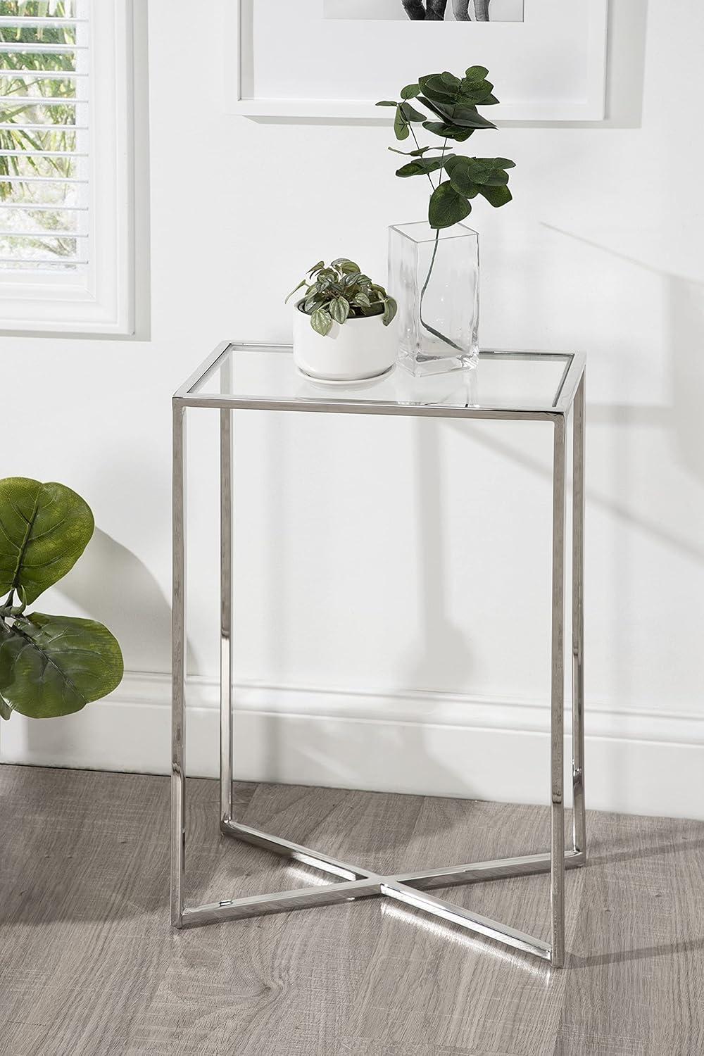 Kate and Laurel Jaspur Rectangle Metal Side Table, 16x8x24, Silver